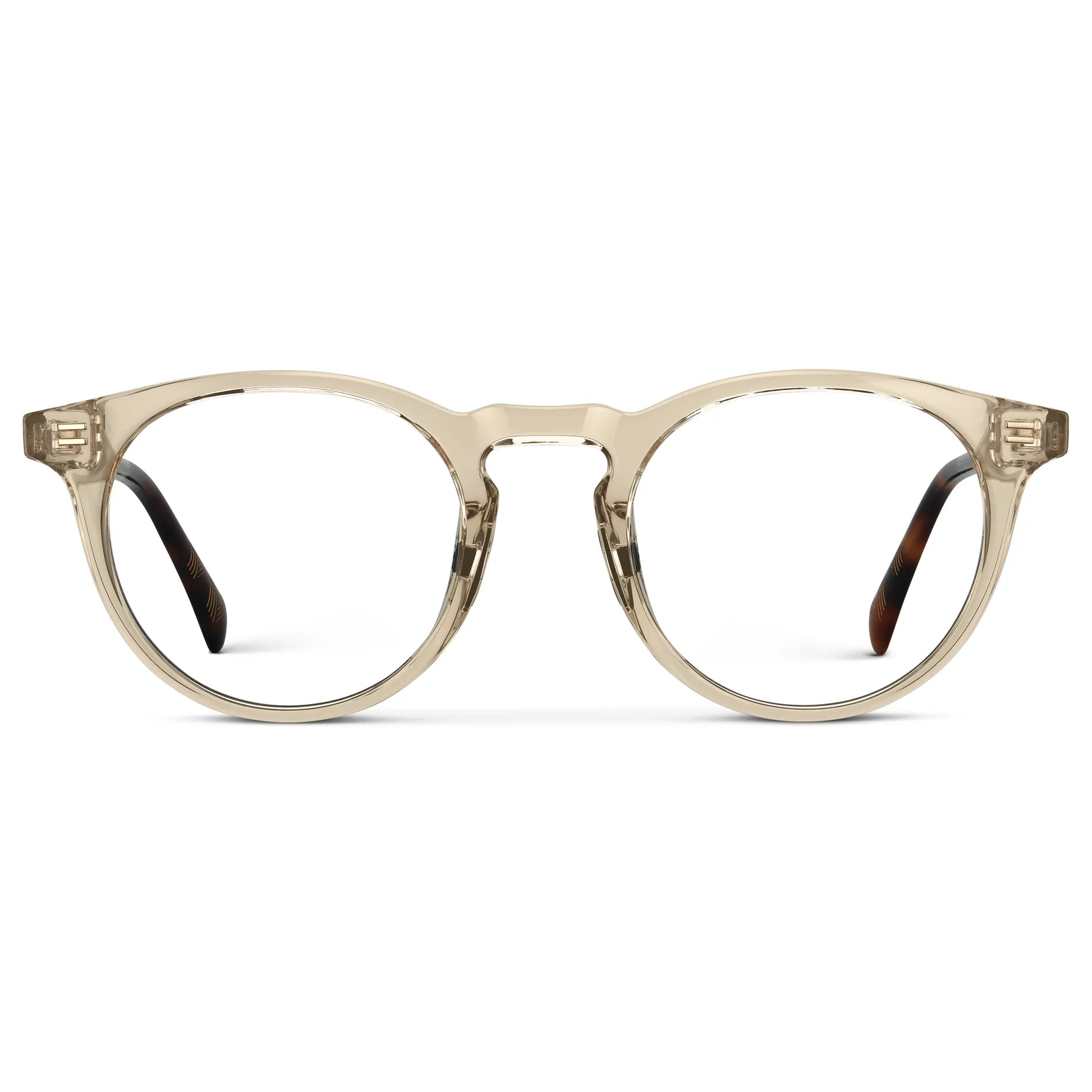 Crystal Sand Brown || Men's Round Prescription Glasses with Crystal Sand Brown Frame and Clear Lens on a white background