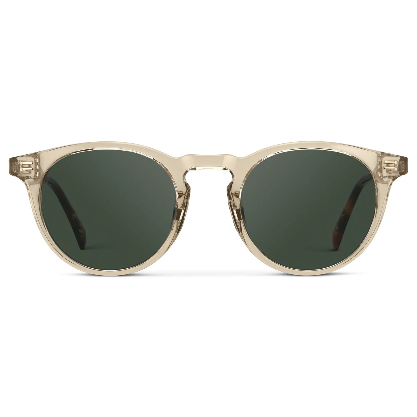 Crystal Sand Brown / G15 || Men's Round Prescription Sunglasses with Crystal Sand Brown Frame and Green Lens on a white background