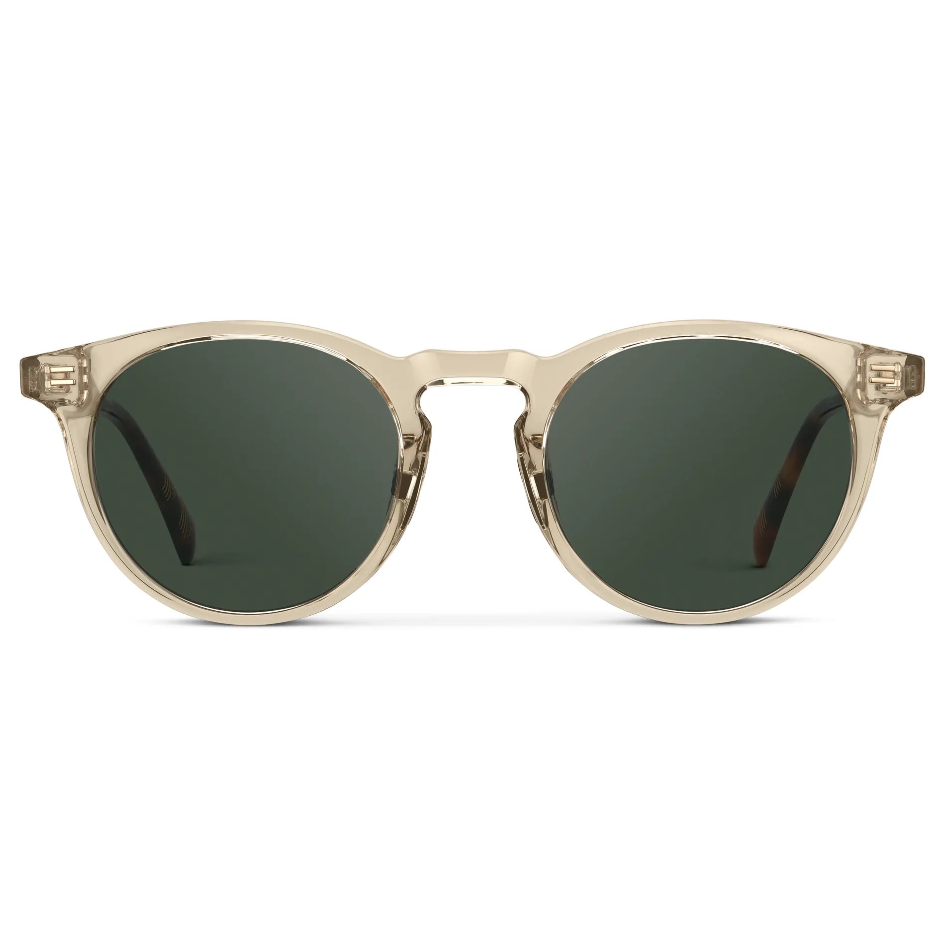 Crystal Sand Brown / G15 || Men's Round Prescription Sunglasses with Crystal Sand Brown Frame and Green Lens on a white background