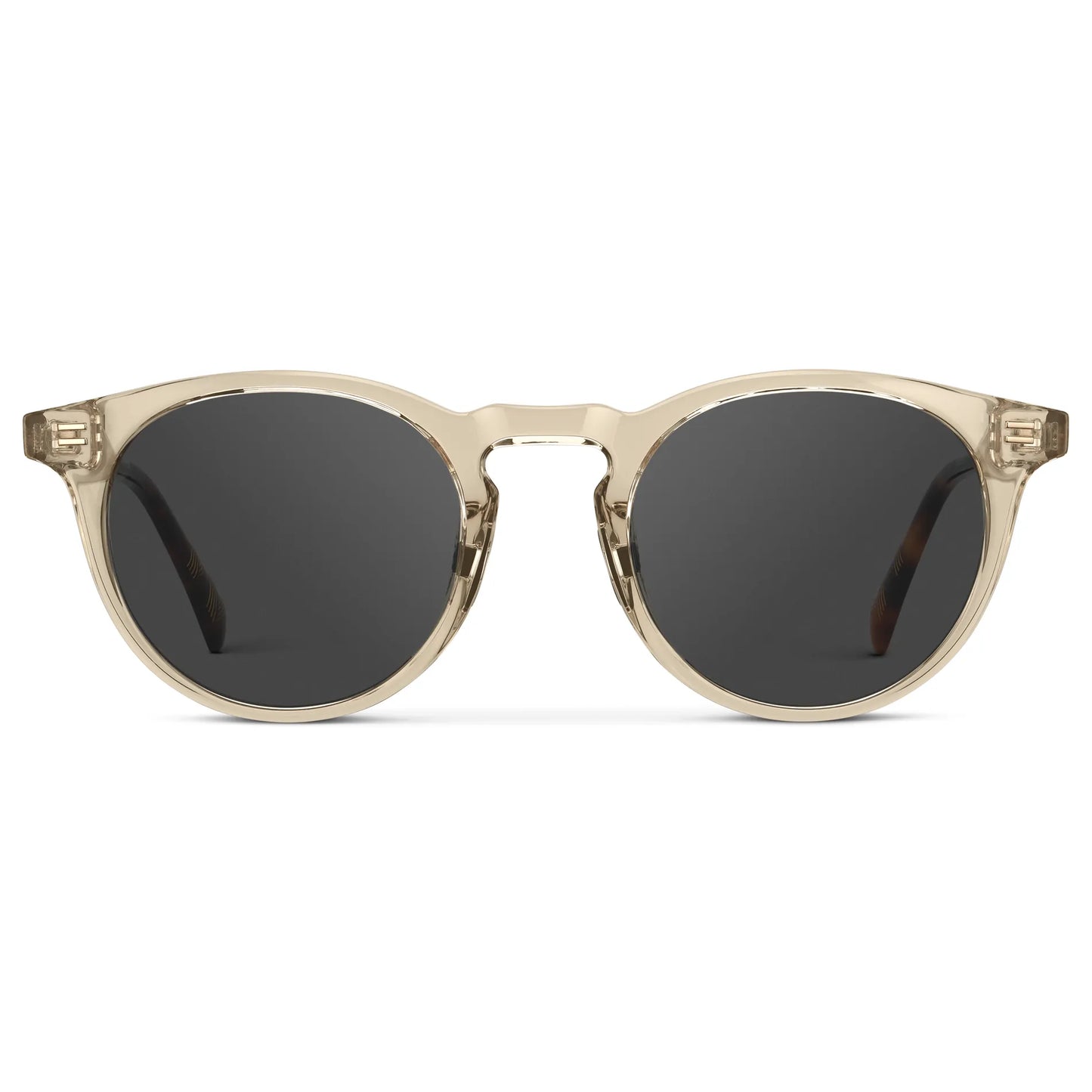 Crystal Sand Brown / Grey || Men's Round Prescription Sunglasses with Crystal Sand Brown Frame and Grey Lens on a white background