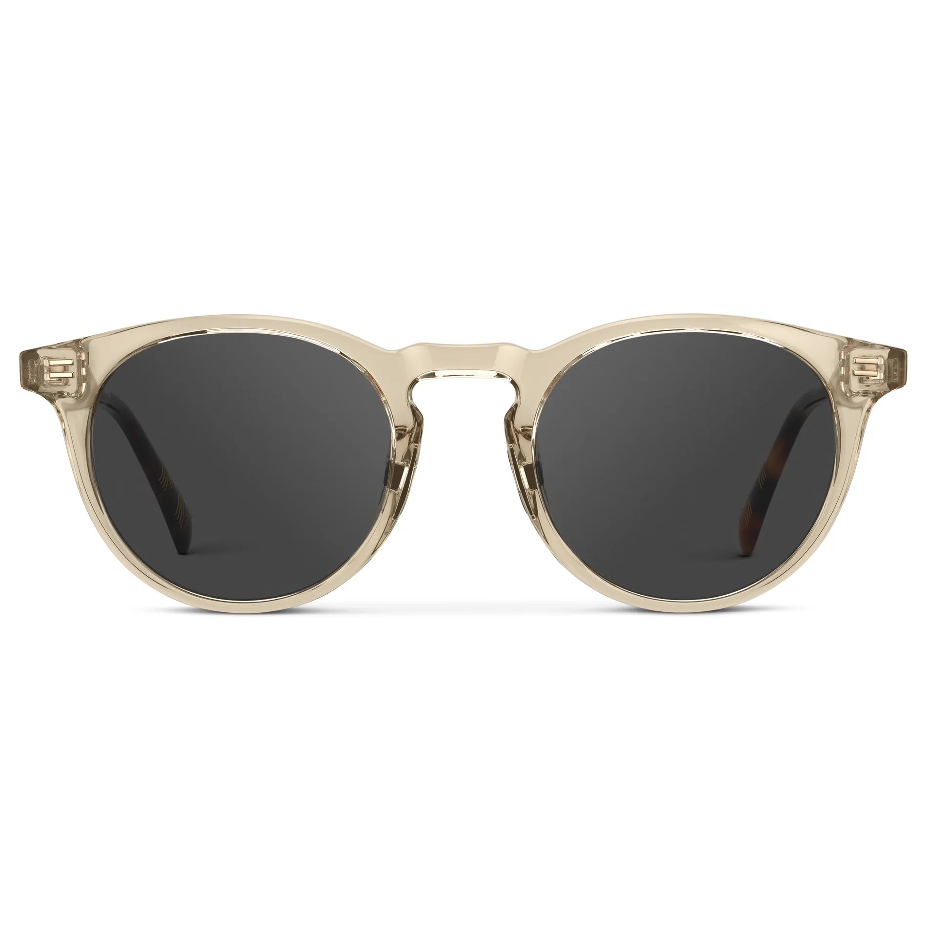 Crystal Sand Brown / Grey || Men's Round Prescription Sunglasses with Crystal Sand Brown Frame and Grey Lens on a white background