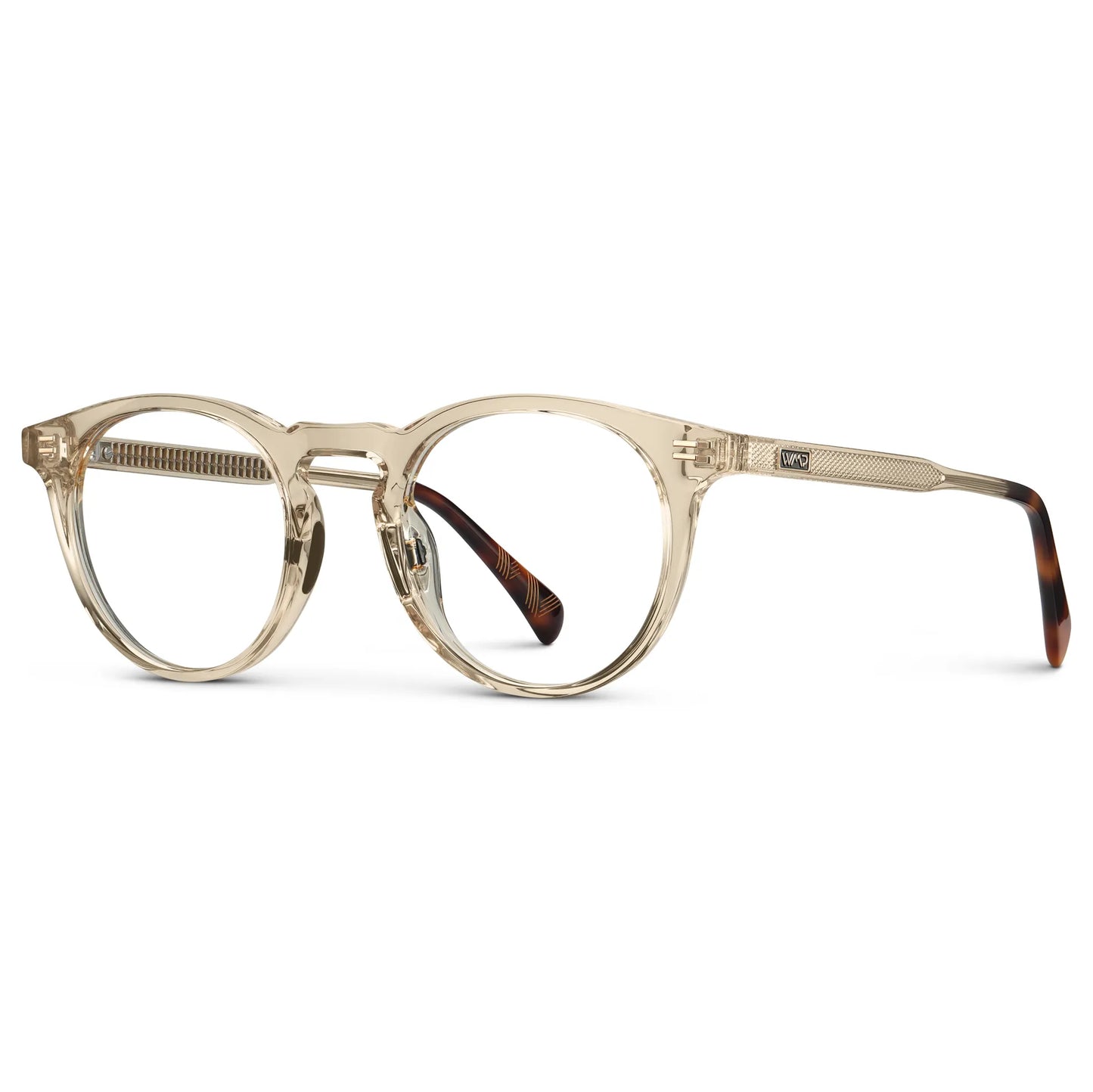 Crystal Sand Brown || Side view of Men's Round Prescription Glasses with Crystal Sand Brown Frame and Clear Lens on a white background