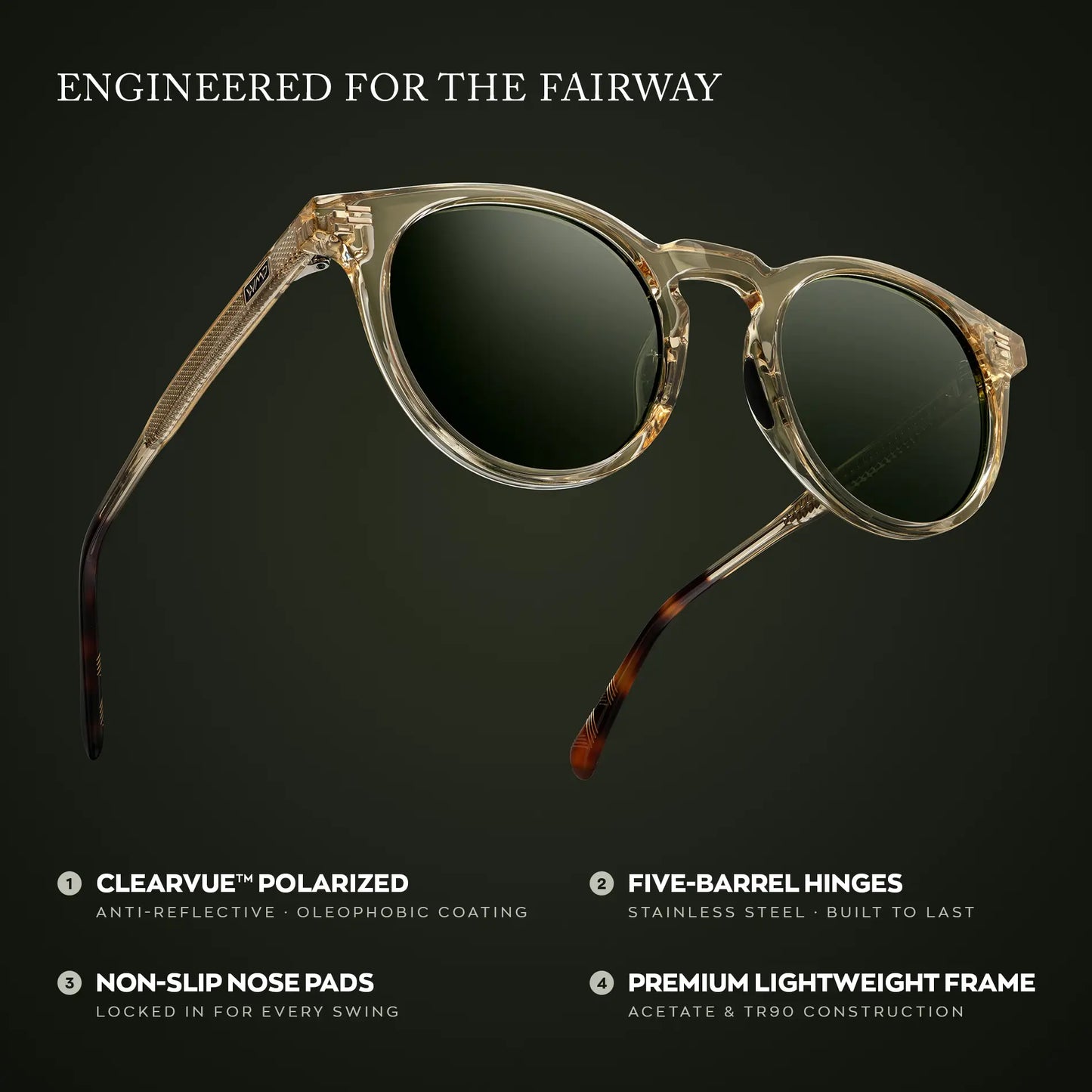 Crystal Sand Brown / Smoke Green Lens || Graphic of Men's Round Sports Performance Sunglasses Green Polarized Oleophobic Lens   