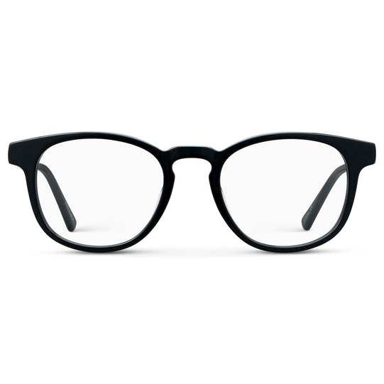 Black || Unisex Round Blue Light Blocking Glasses with Black Acetate Frame and Clear Lens