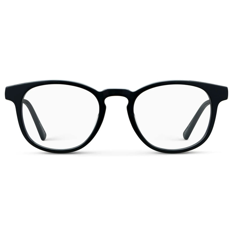 Black || Unisex Round Eyeglasses with Black Acetate Frame and Clear Prescription Lens on a white background