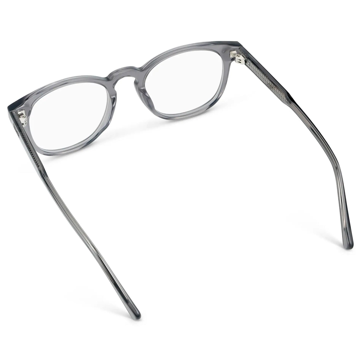Crystal Grey || Back view of Unisex Round Eyeglasses with Crystal Grey Acetate Frame and Clear Prescription Lens on a white background