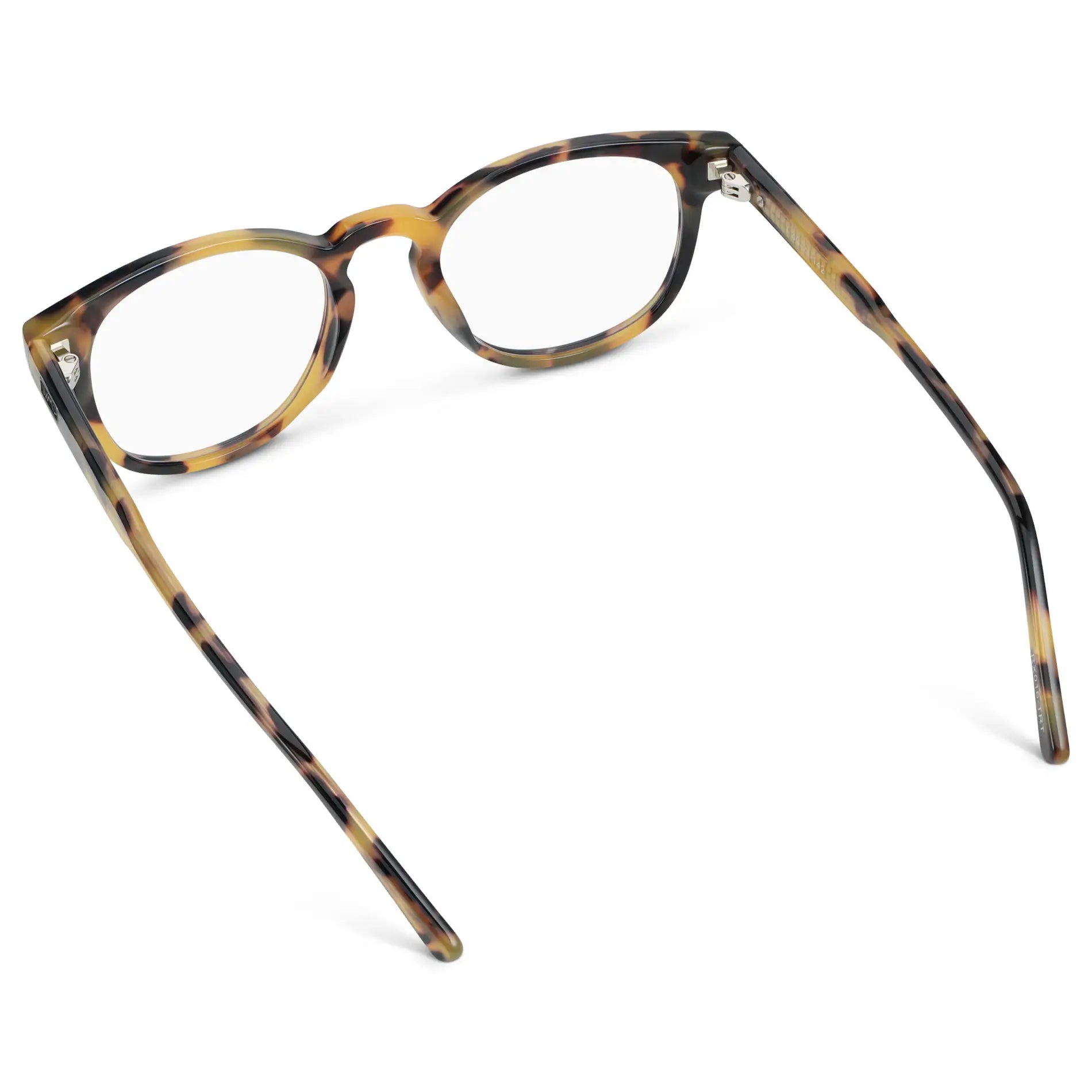 Dune Tortoise || Back view of Unisex Round Eyeglasses with Dune Tortoise Acetate Frame and Clear Prescription Lens on a white background