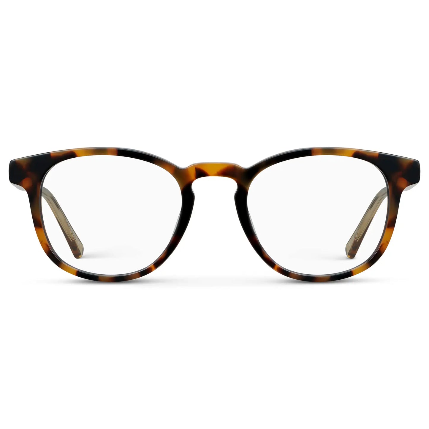 Autumn Tortoise || Unisex Round Blue Light Blocking Glasses with Autumn Tortoise Acetate Frame and Clear Lens on a white background 