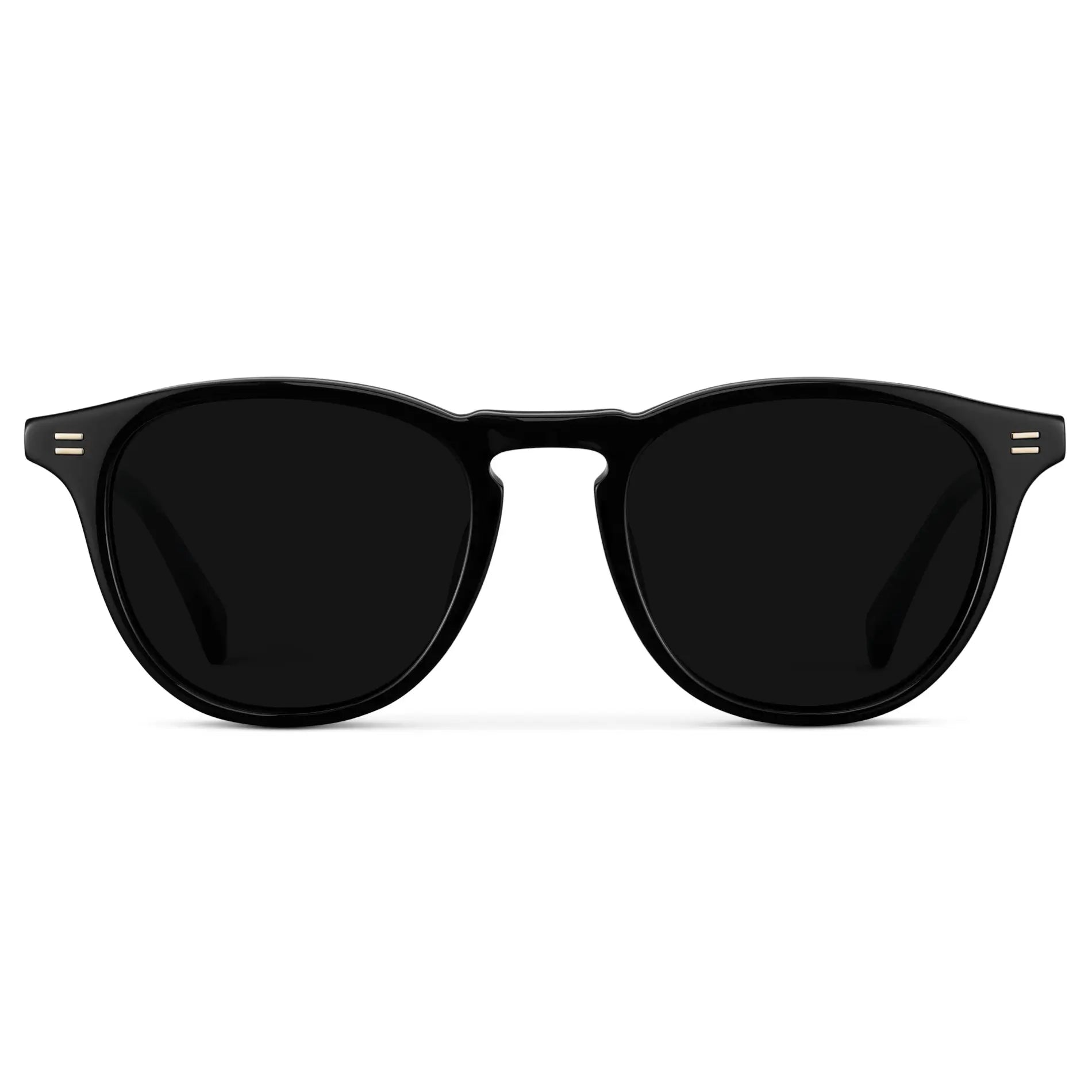 Black / Triple Black Lens || Men's Round Polarized Sunglasses with Black Frame and Black Lenses on a white background