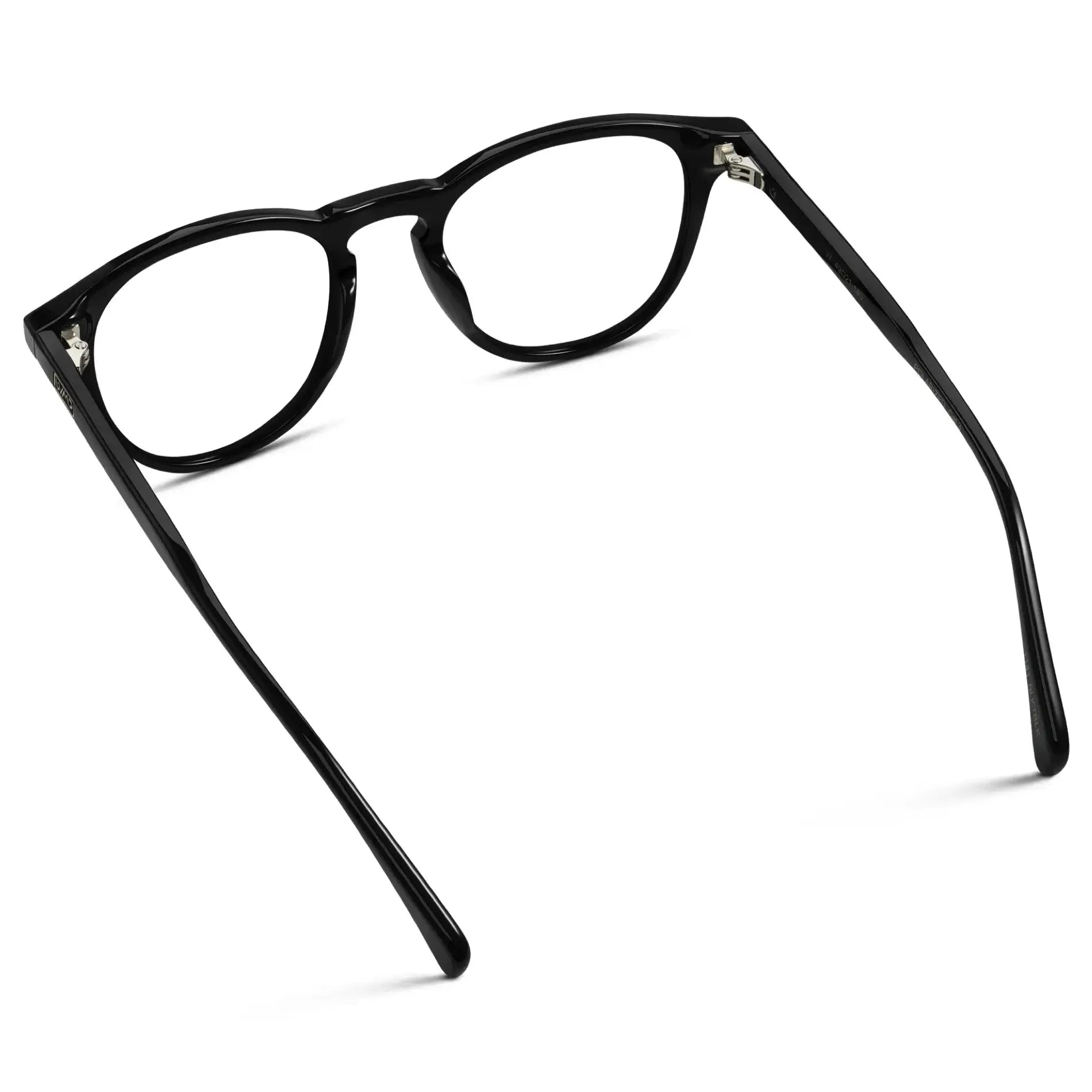 Black || Back view of Men's Round Prescription Glasses with Black Frame and Clear Lenses on a white background