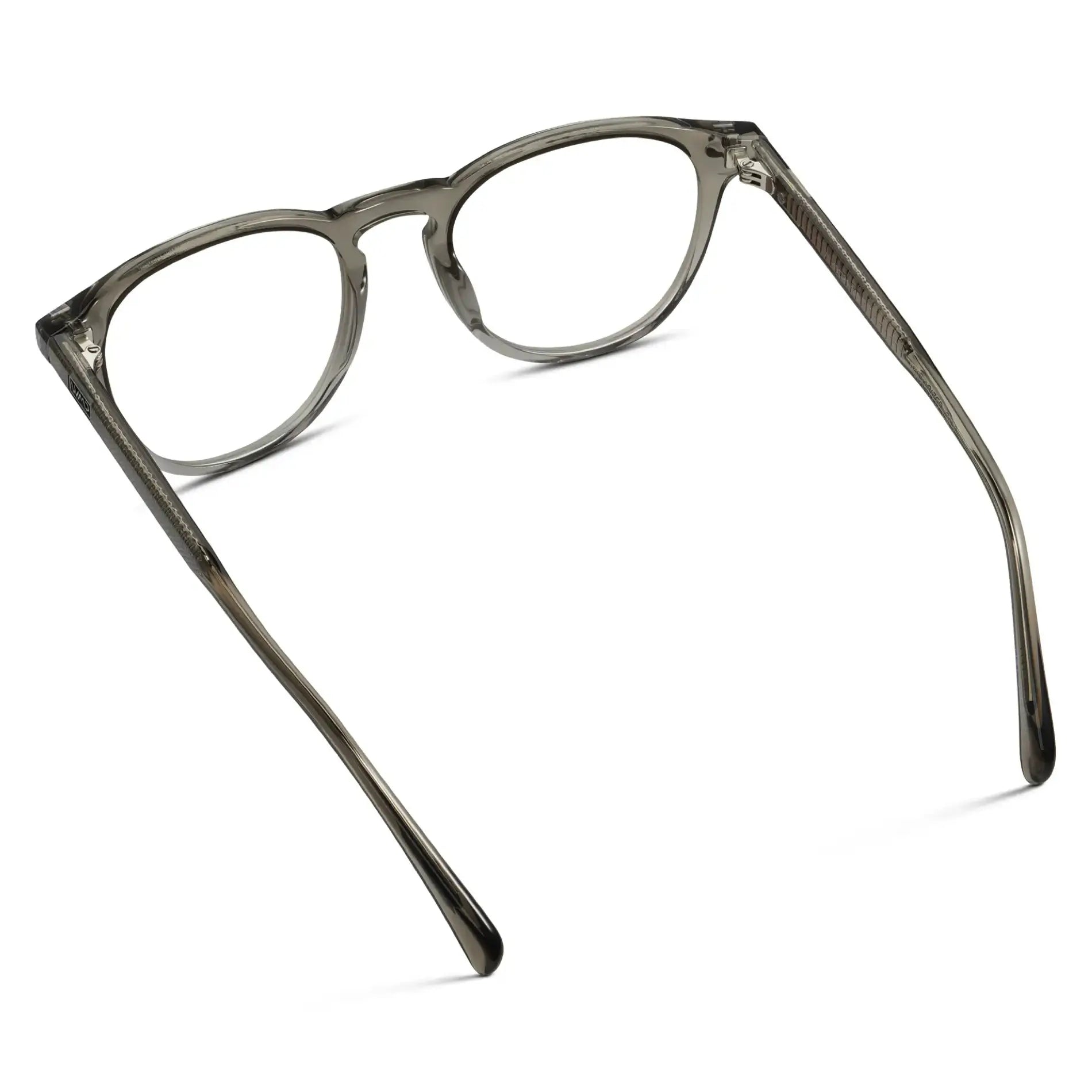 Charcoal Grey || Back view of Men's Round Prescription Glasses with Charcoal Grey Frame and Clear Lenses on a white background