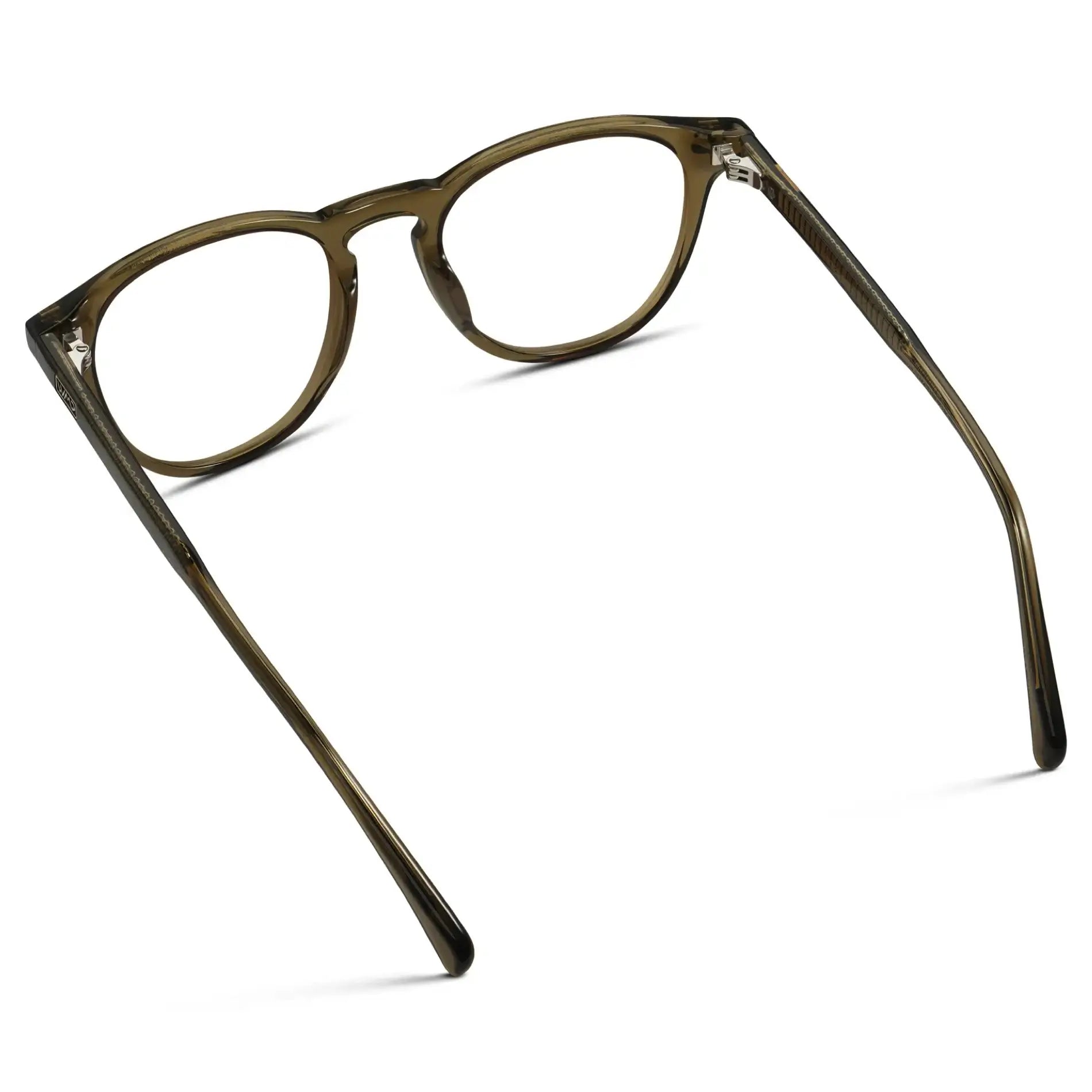 Khaki Green || Back view of Men's Round Prescription Glasses with Khaki Green Frame and Clear Lenses on a white background