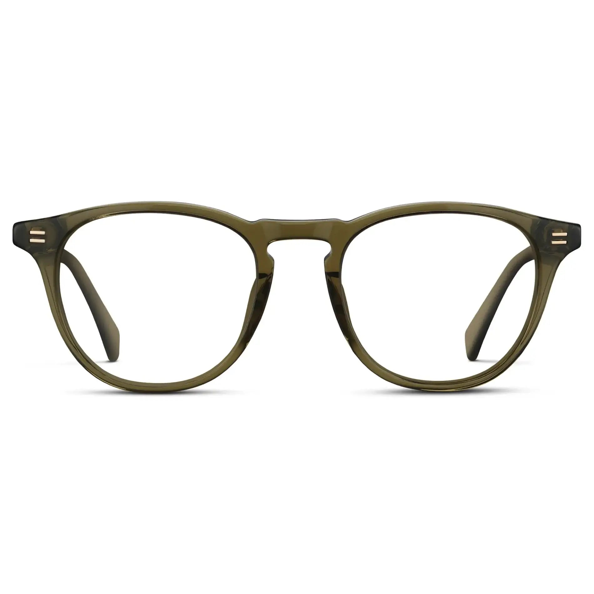 Khaki Green || Men's Round Prescription Glasses with Khaki Green Frame and Clear Lenses on a white background