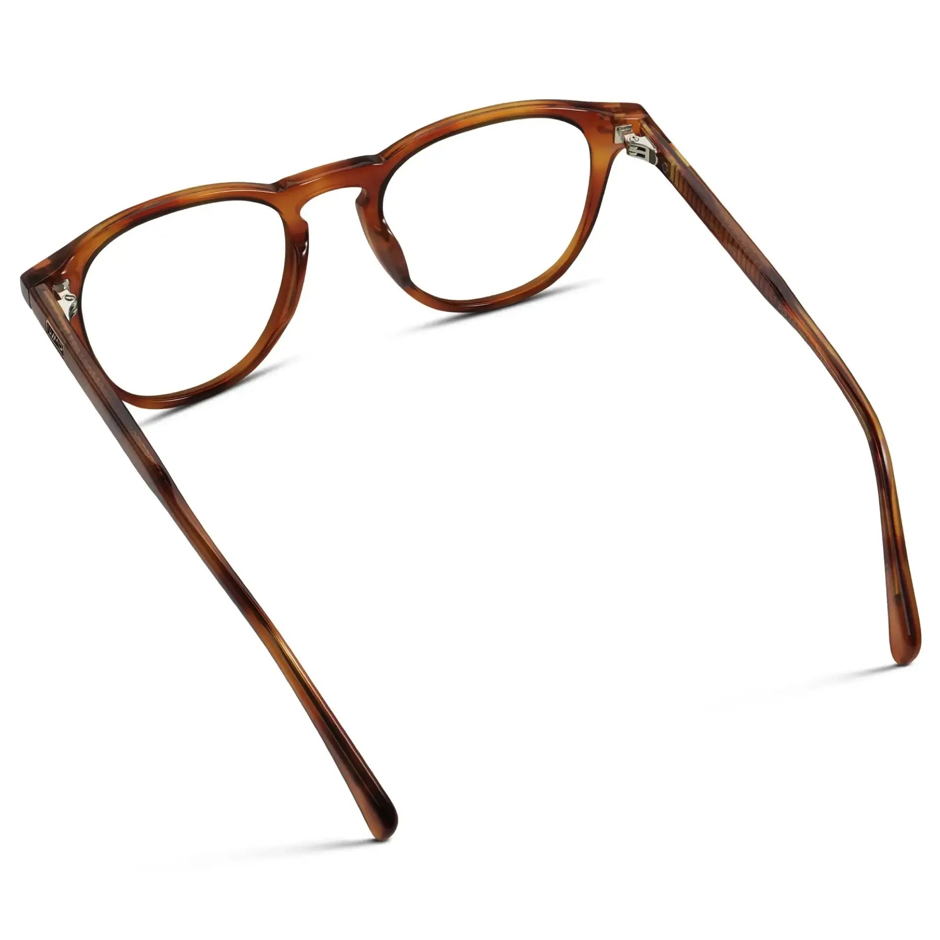 Honey Tortoise || Back view of Men's Round Prescription Glasses with Honey Tortoise Frame and Clear Lenses on a white background