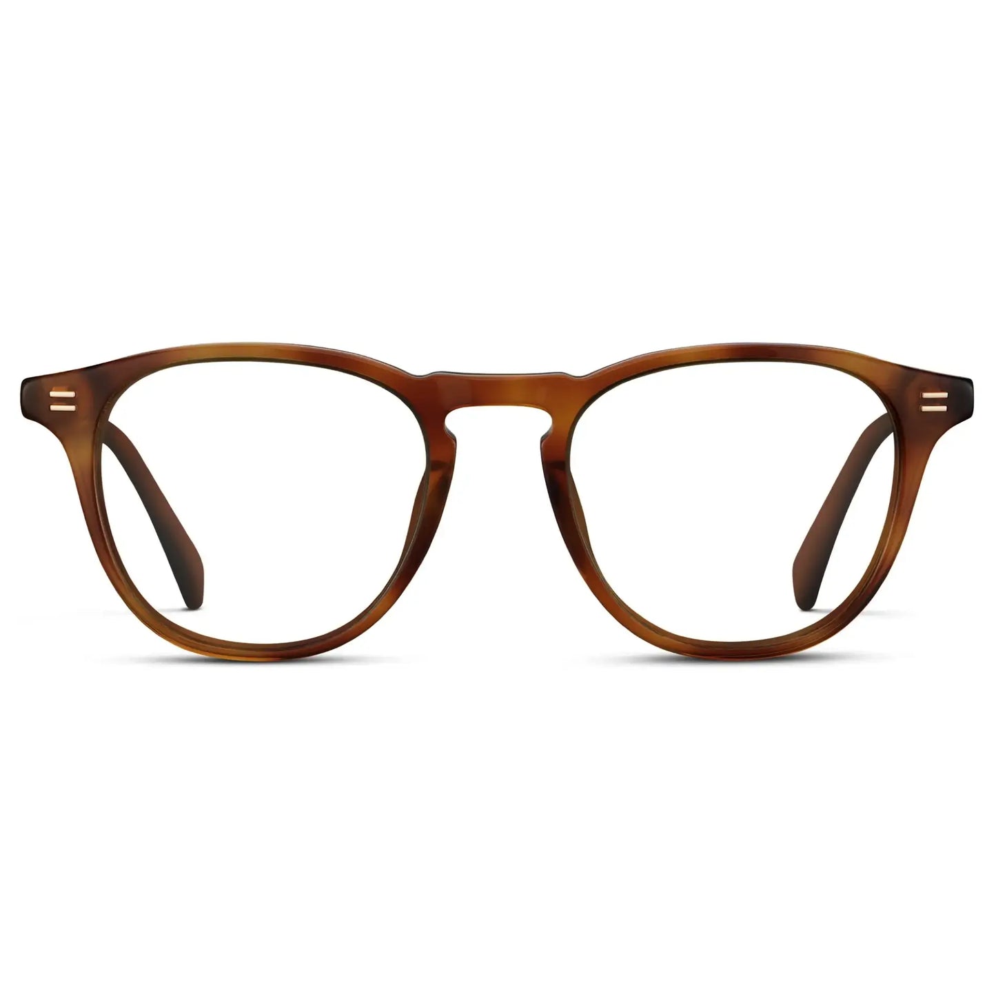 Honey Tortoise || Men's Round Prescription Glasses with Honey Tortoise Frame and Clear Lenses on a white background