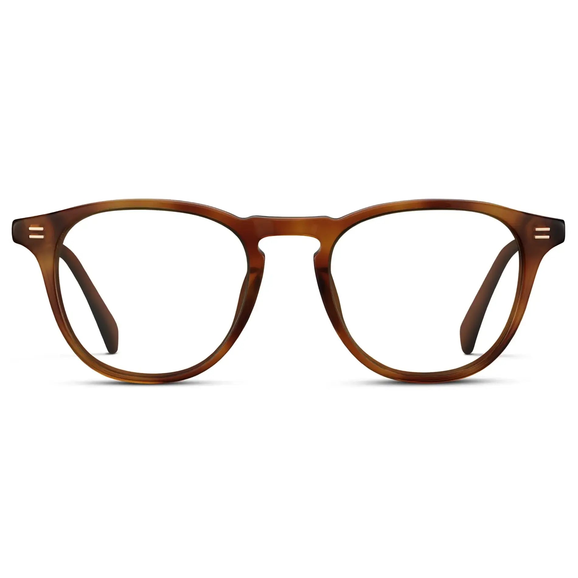 Honey Tortoise || Men's Round Prescription Glasses with Honey Tortoise Frame and Clear Lenses on a white background
