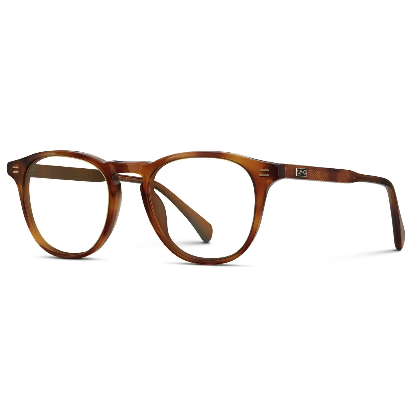 Honey Tortoise || Side view of Men's Round Prescription Glasses with Honey Tortoise Frame and Clear Lenses on a white background