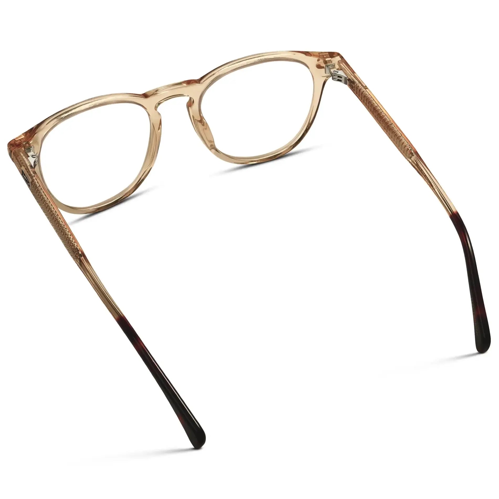 Sand Brown || Back view of Men's Round Prescription Glasses with Sand Brown Frame and Clear Lenses on a white background