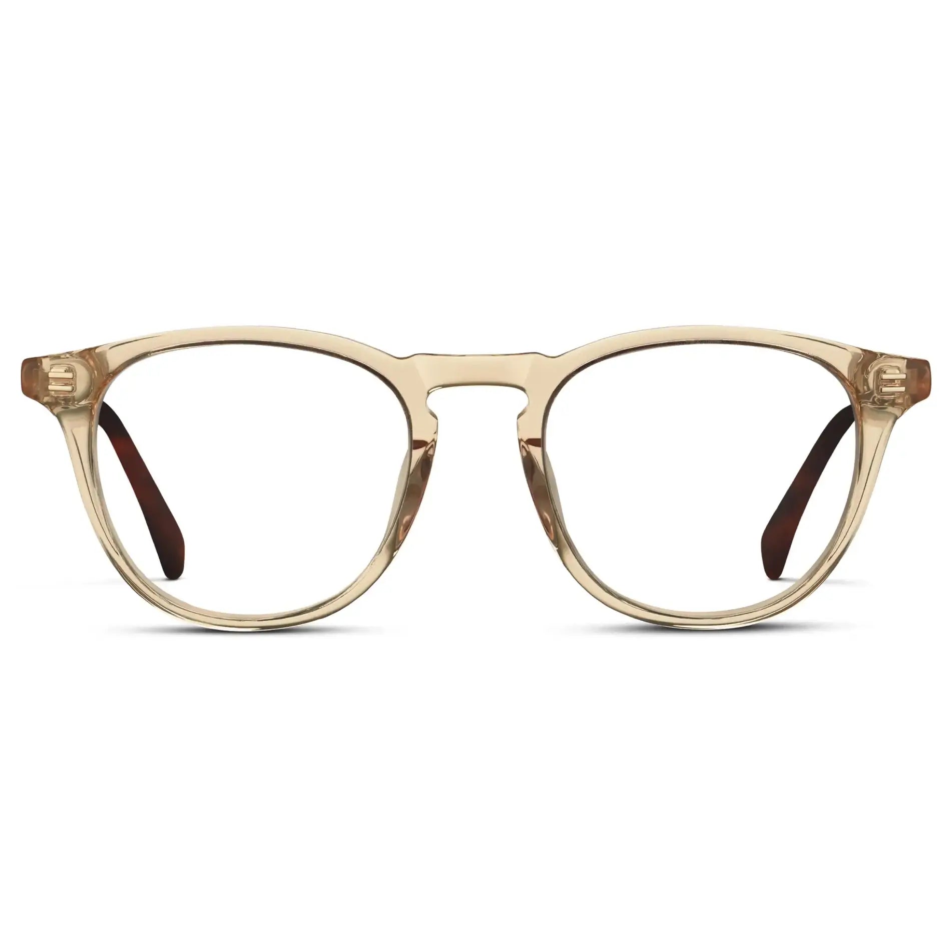 Sand Brown || Men's Round Prescription Glasses with Sand Brown Frame and Clear Lenses on a white background