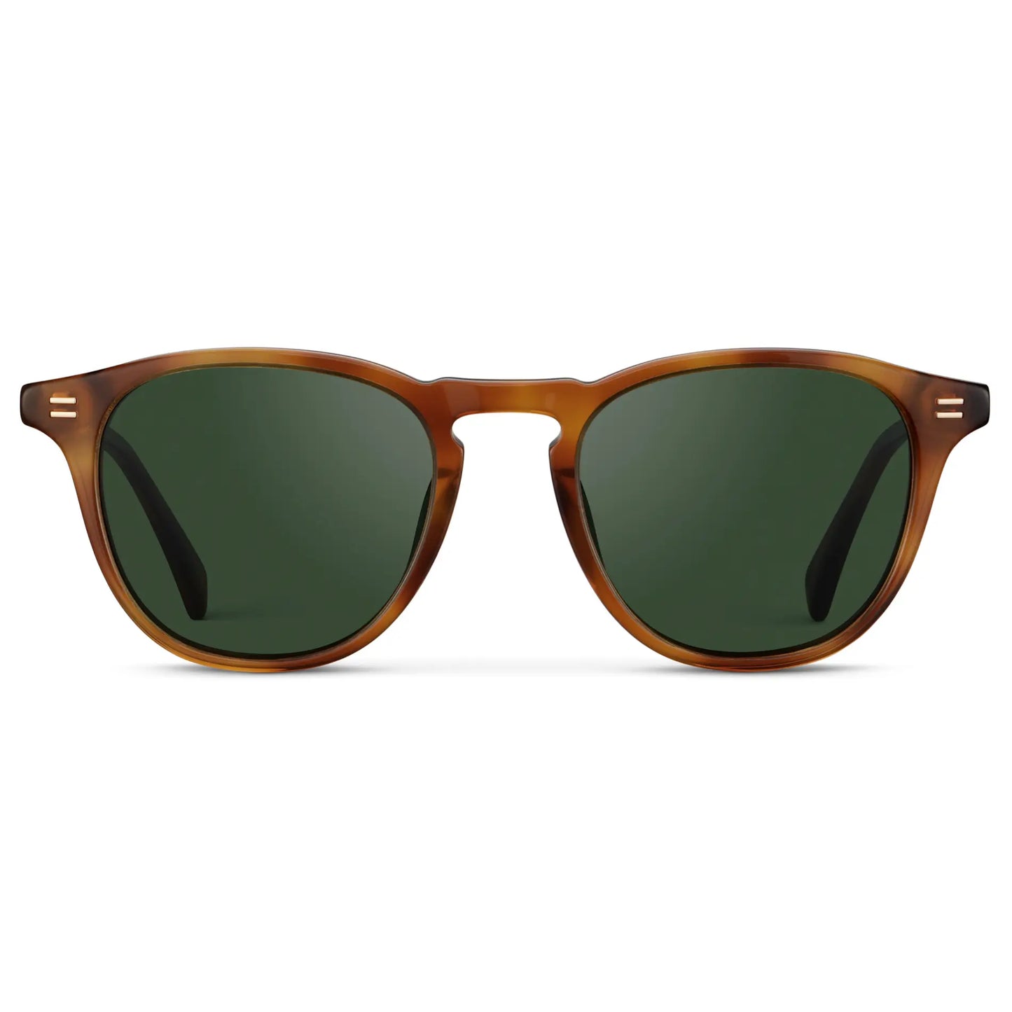 Honey Tortoise / Smoke Green Lens || Men's Round Polarized Sunglasses with Honey Tortoise Frame and Green Lenses on a white background