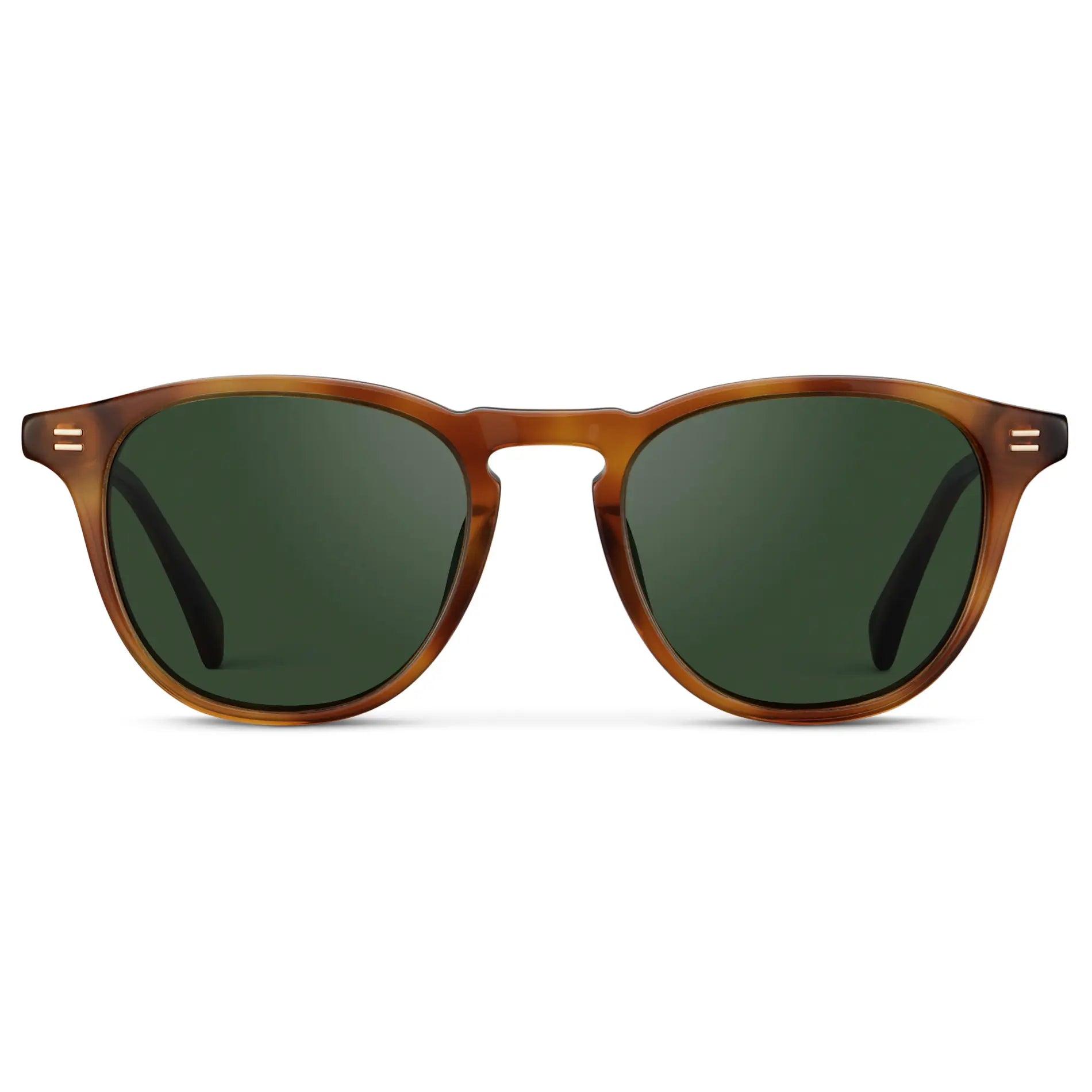Honey Tortoise / Smoke Green Lens || Men's Round Polarized Sunglasses with Honey Tortoise Frame and Green Lenses on a white background