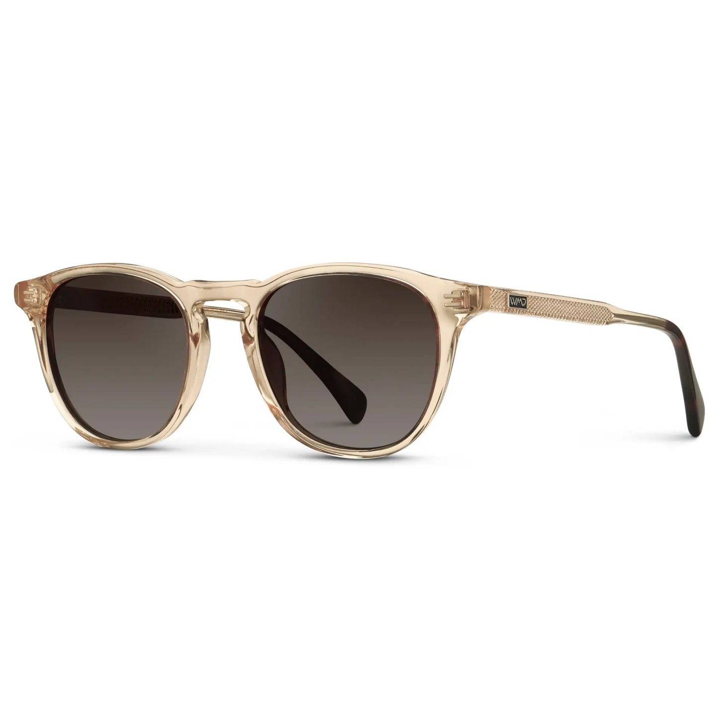 Sand Brown / Brown Gradient Lens || Side view of Men's Round Polarized Sunglasses with Sand Brown Frame and Brown Gradient Lenses on a white background