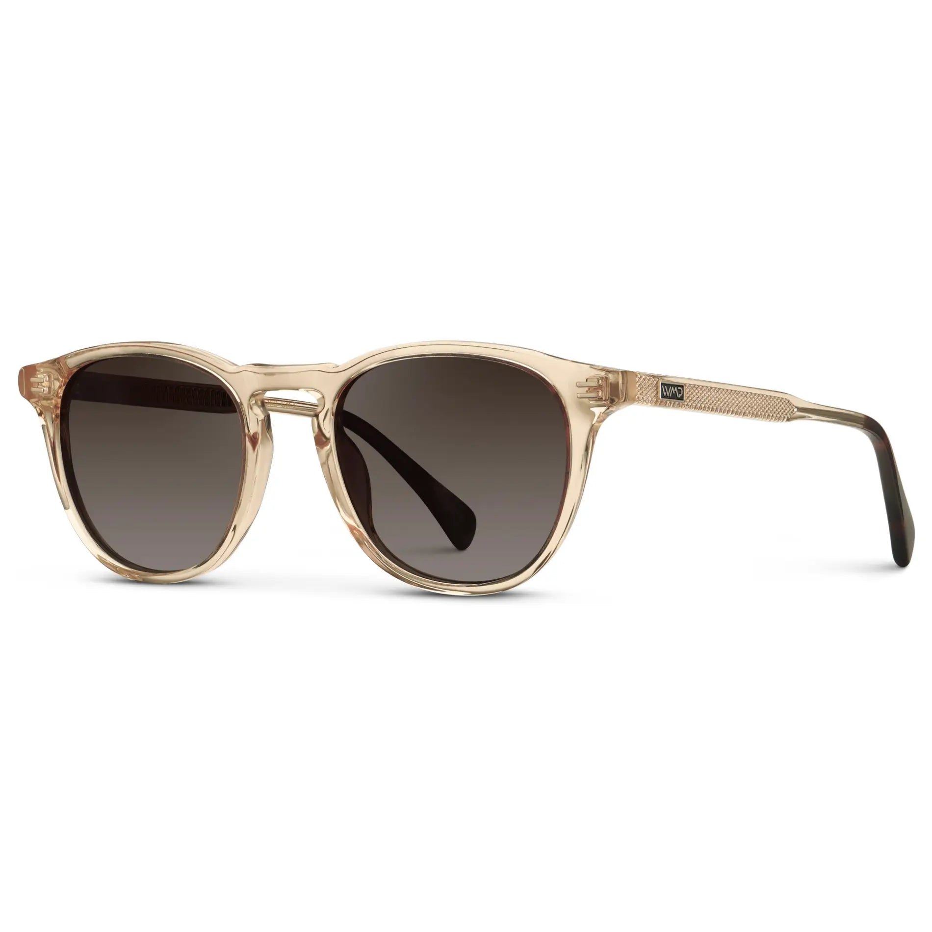 Sand Brown / Brown Gradient Lens || Side view of Men's Round Polarized Sunglasses with Sand Brown Frame and Brown Gradient Lenses on a white background