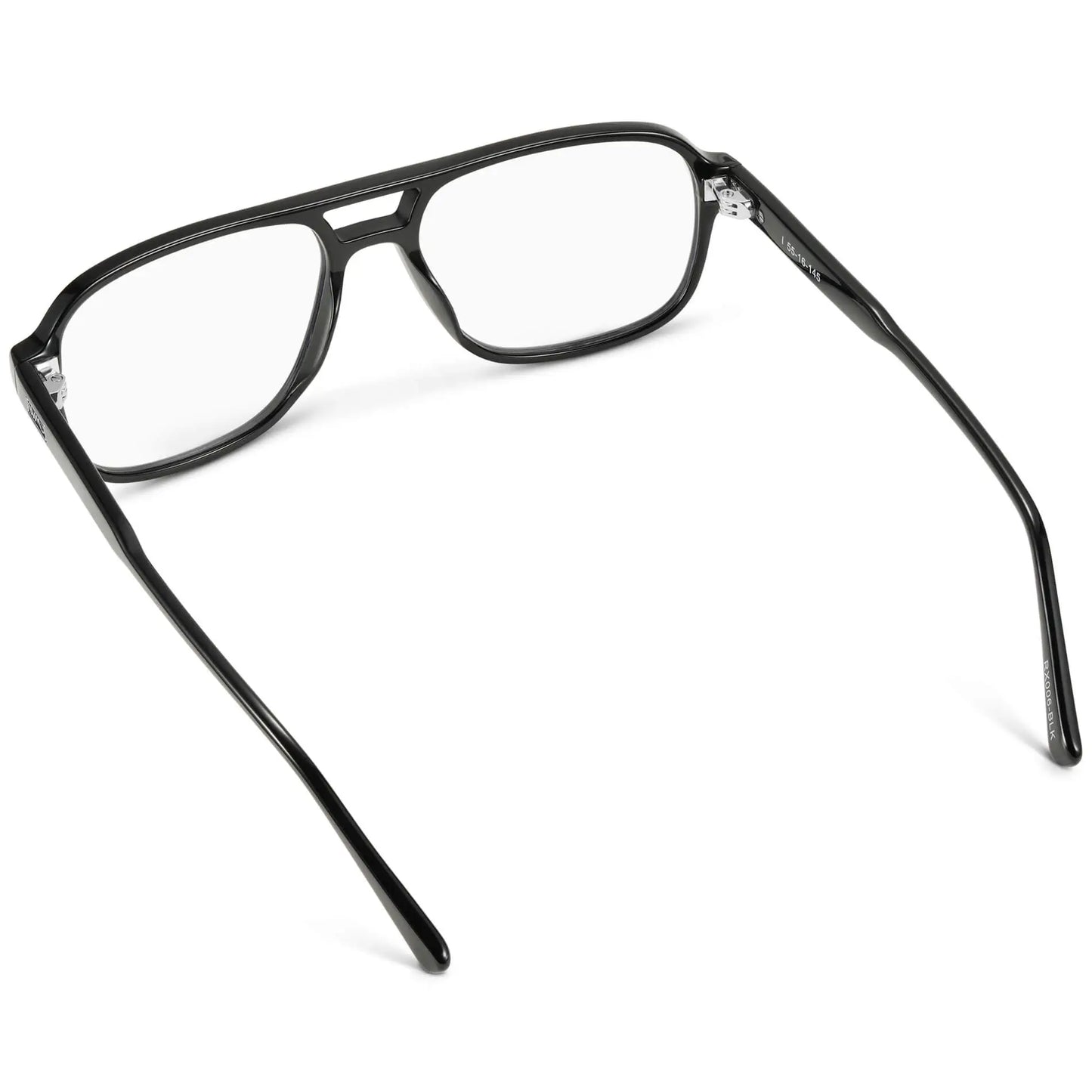 Black || Back view of Black Acetate Frame with Blue Light blocking clear lens on a white background 