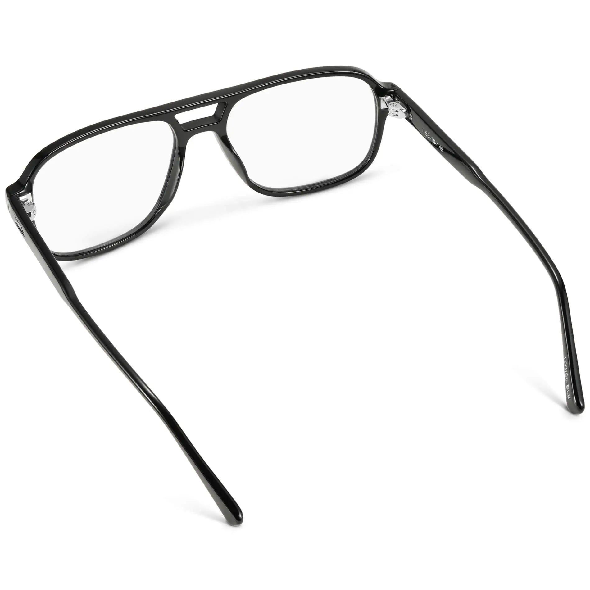 Black || Back view of Black Acetate Frame with Blue Light blocking clear lens on a white background 