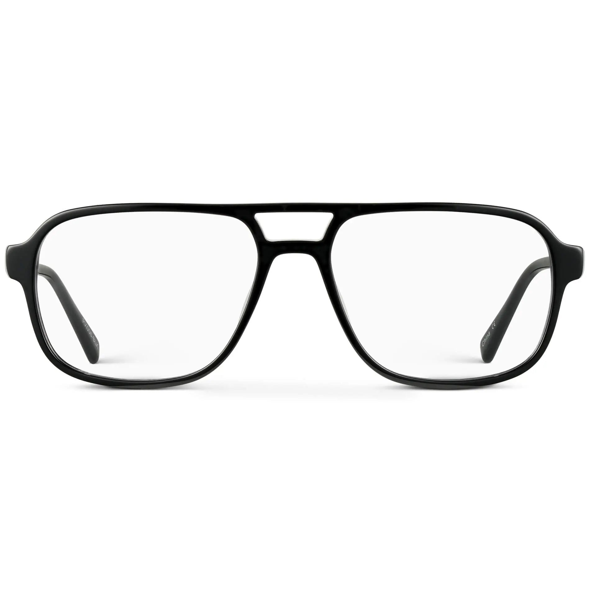 Black || Black Acetate Aviator Frame with Blue Light blocking clear lens on a white background 