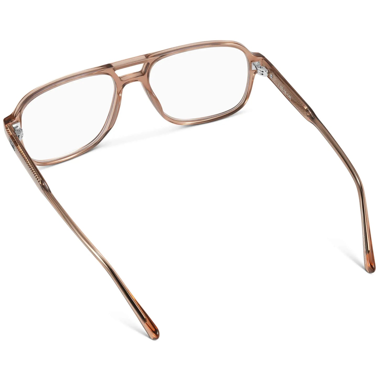 Light Crystal Brown || Back view of Light Brown Acetate frame with Blue Light blocking clear lens on a white background 