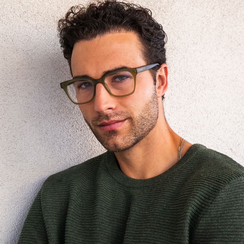 Frosted Khaki Green || Green Square Frame Blue Light Blocking Glasses for Computer Use