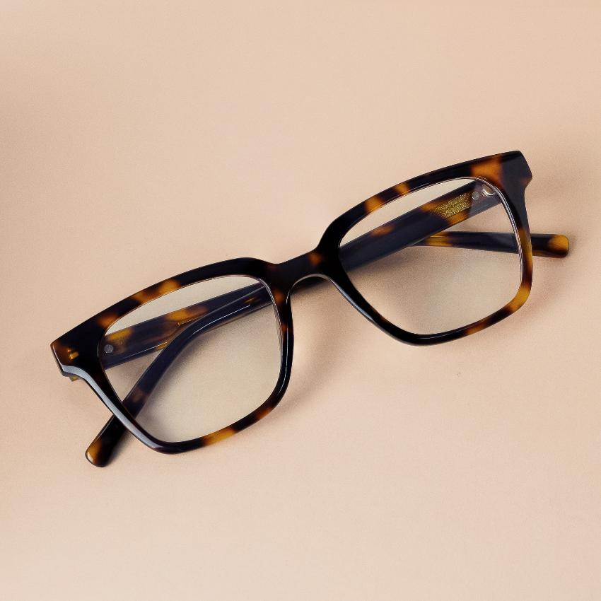 Tortoise Brown || Rectangle Tortoise Frame Glasses with Clear Prescription Lenses