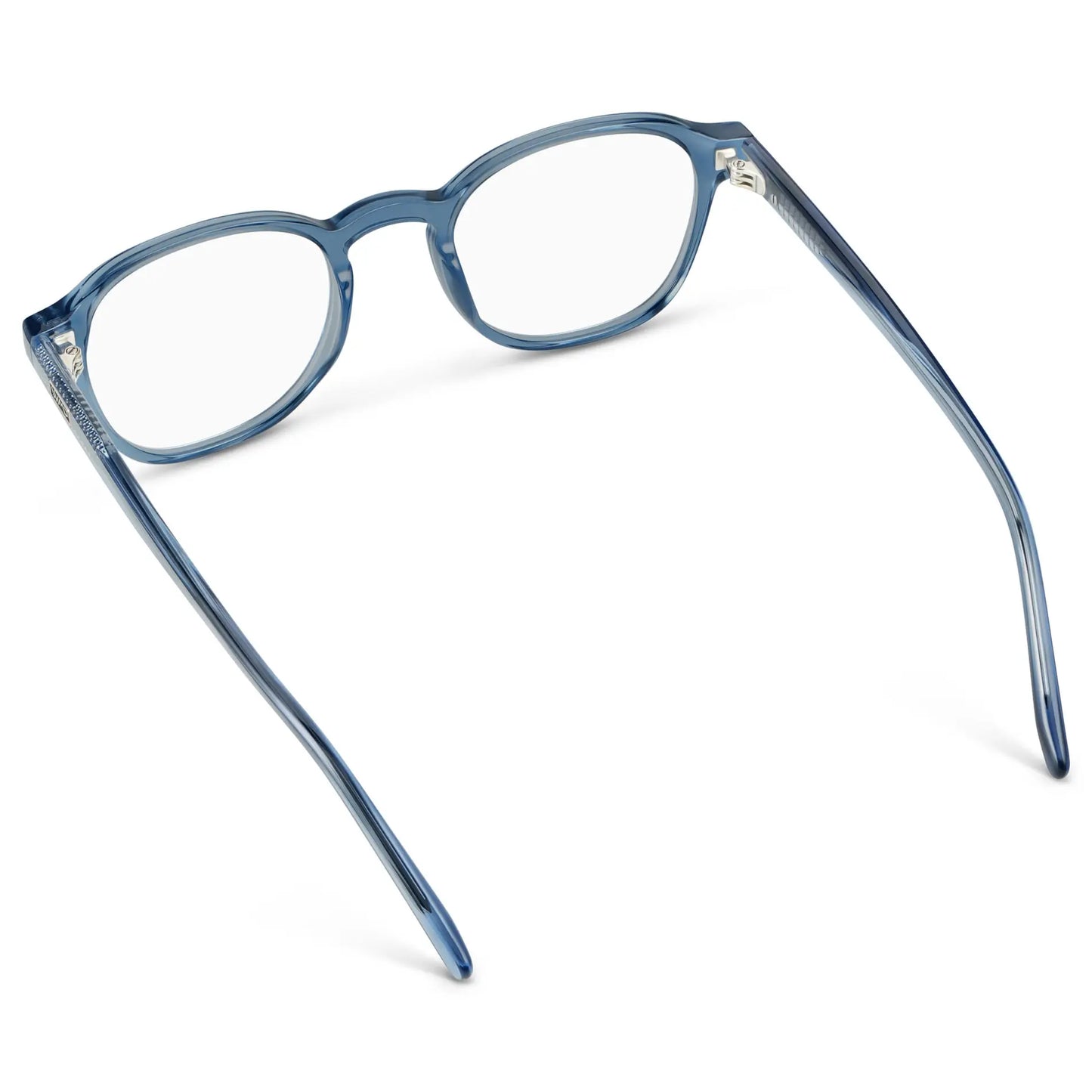 Pacific Blue || Back view of Men's Modern Geometric Square Blue Light Blocing Glasses with Pacific Blue Acetate Frame and Clear Lens on a white background