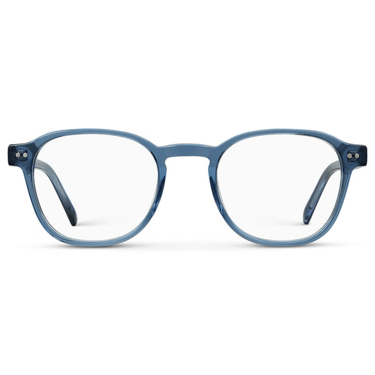 Pacific Blue || Men's Modern Geometric Square Blue Light Blocing Glasses with Pacific Blue Acetate Frame and Clear Lens