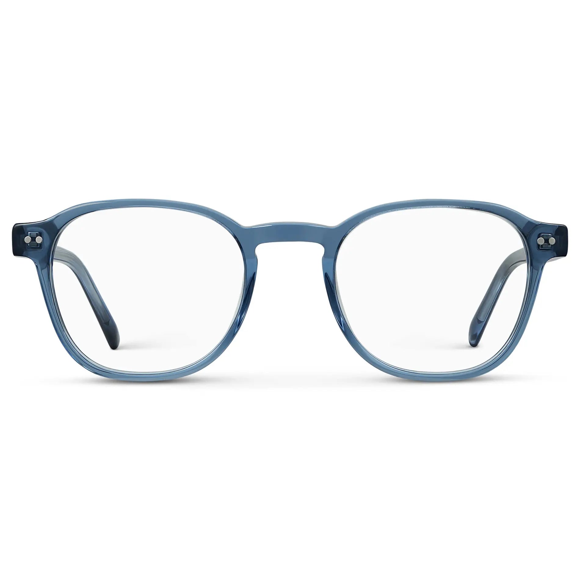 Pacific Blue || Men's Modern Geometric Square Eyeglasses with Pacific Blue Acetate Frame and Clear Prescriptions Lens on a white background