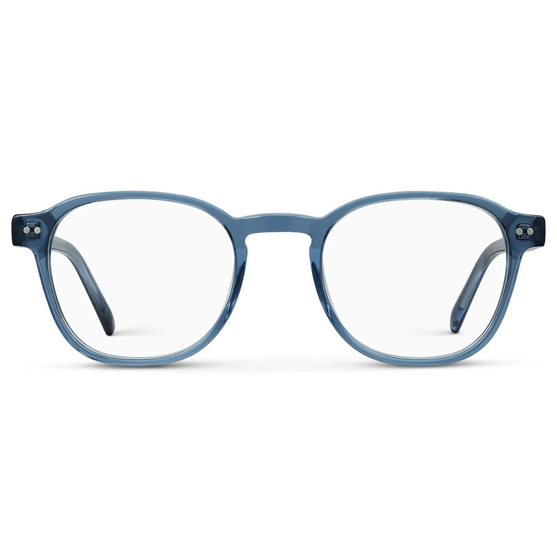 Pacific Blue || Men's Modern Geometric Square Eyeglasses with Pacific Blue Acetate Frame and Clear Prescriptions Lens on a white background