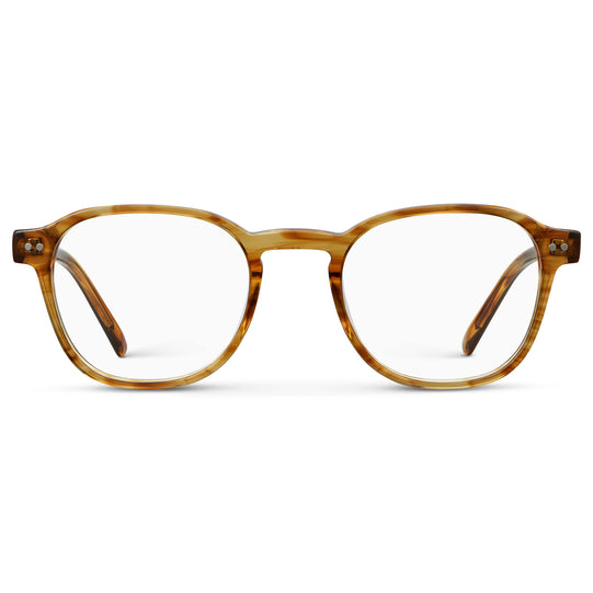 Crystal Brown Grain || Men's Modern Geometric Square Blue Light Blocking Glasses with Crystal Brown Grain Acetate Frame and Clear Lens