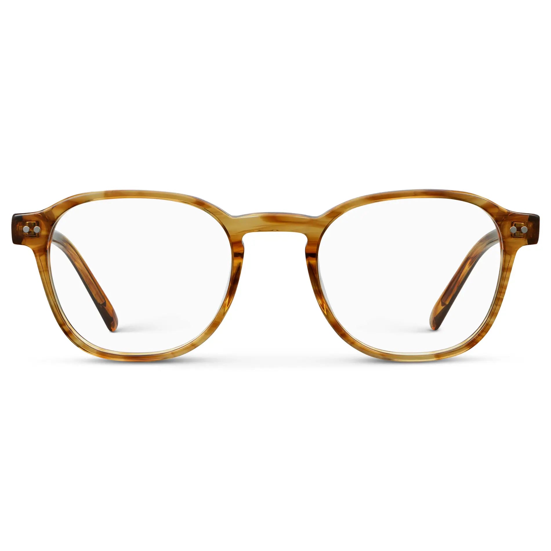 Crystal Brown Grain || Men's Modern Geometric Square Eyeglasses with Crystal Brown Grain Acetate Frame and Clear Prescriptions Lens on a white background