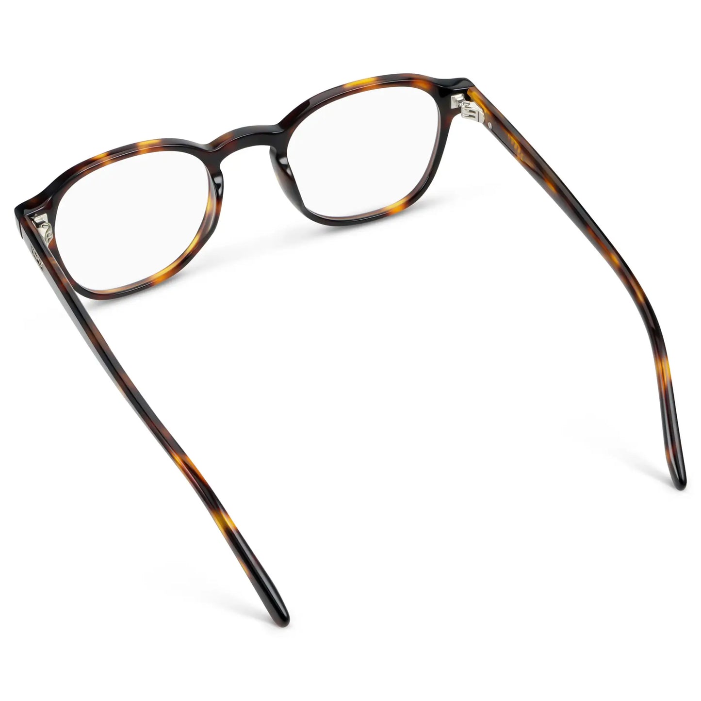 Whiskey Tortoise || Back view of Men's Modern Geometric Square Eyeglasses with Whiskey Tortoise Acetate Frame and Clear Prescriptions Lens on a white background