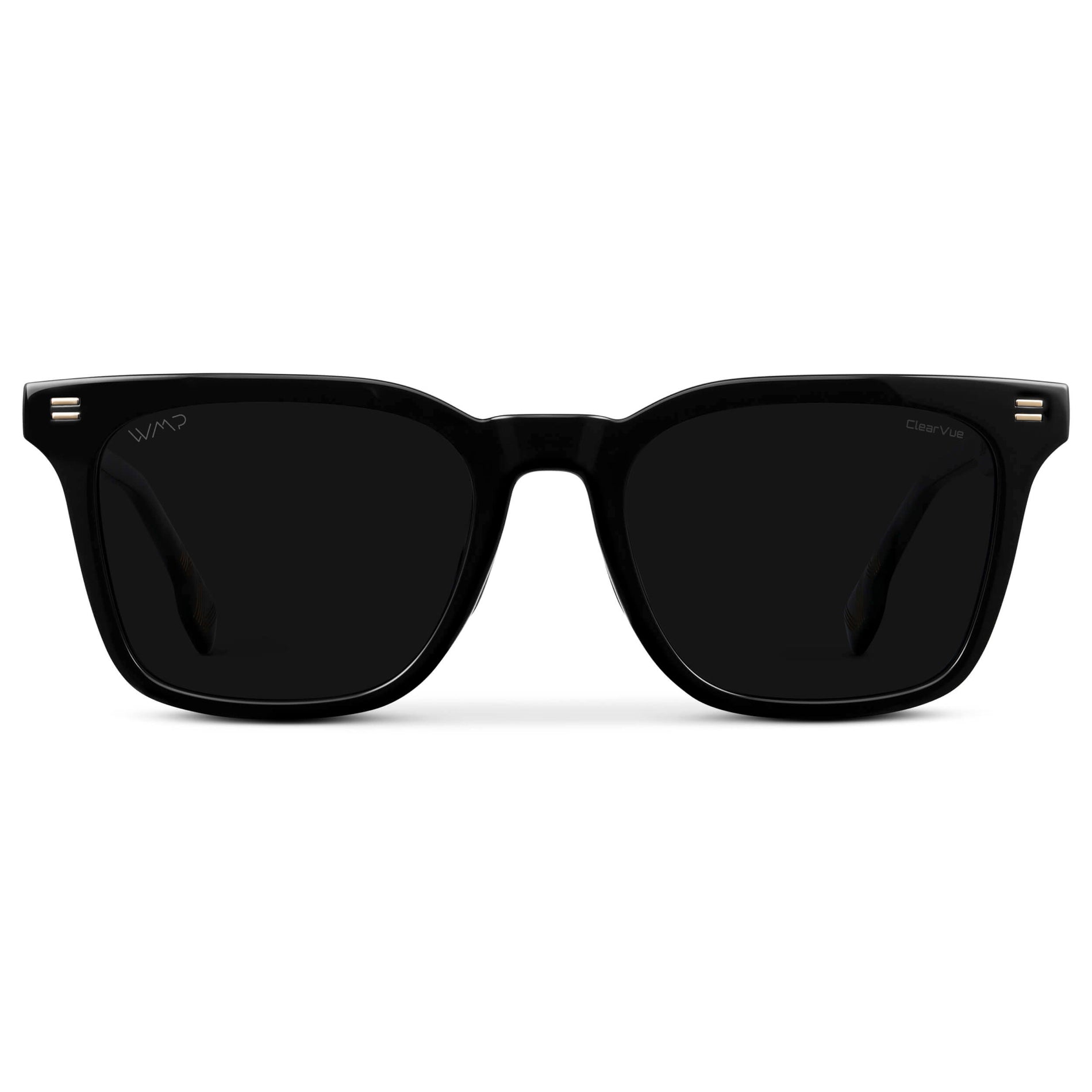 Black / Triple Black Lens || Men's Classic Rectangular Golf and Sport Sunglasses with Black Acetate Frame and Triple Black Polarized Oleophobic Lens
