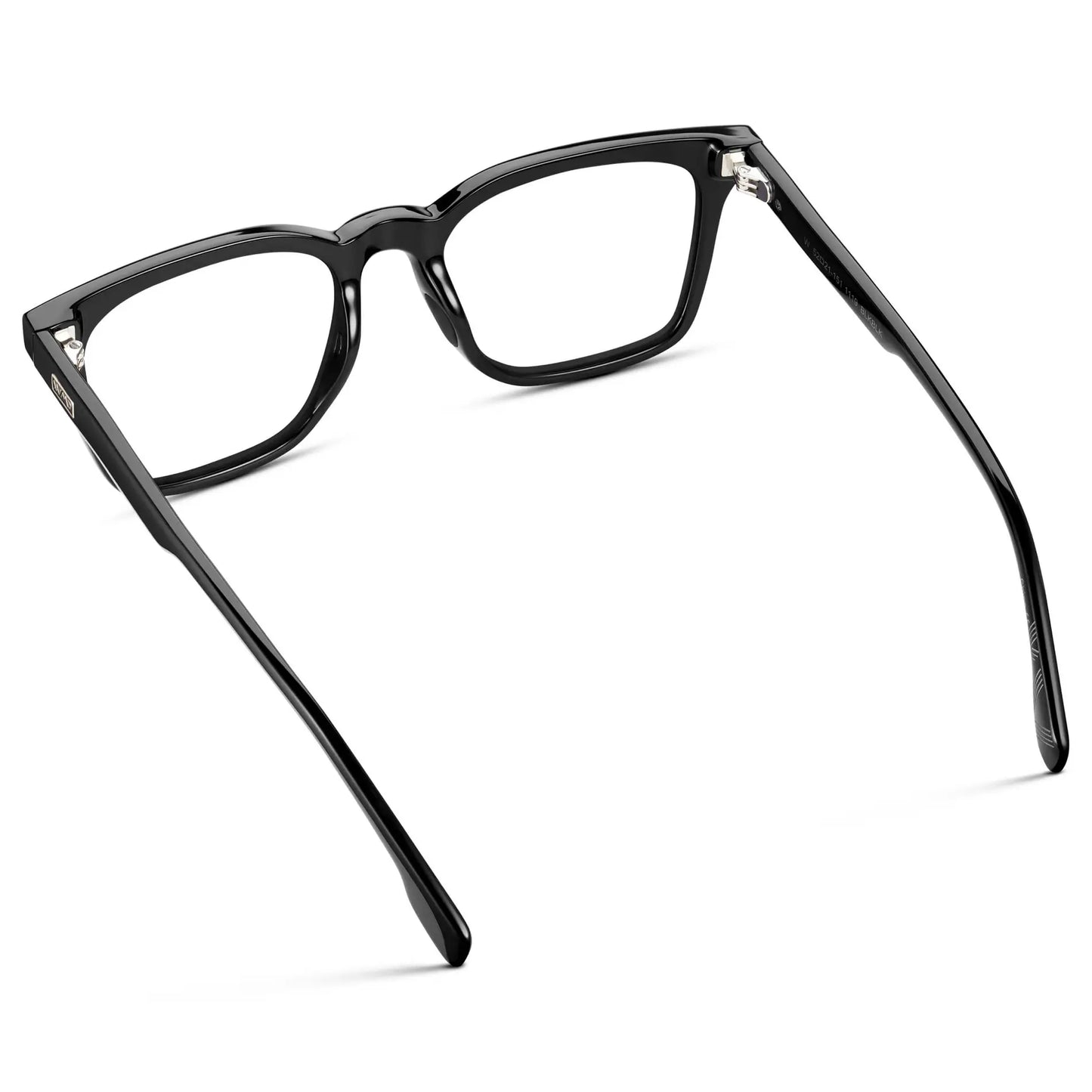 Black || Back view of Men's Classic Rectangular Golf and Sport Eyeglasses with Black Acetate Frame and Clear Prescription Lens on a white background