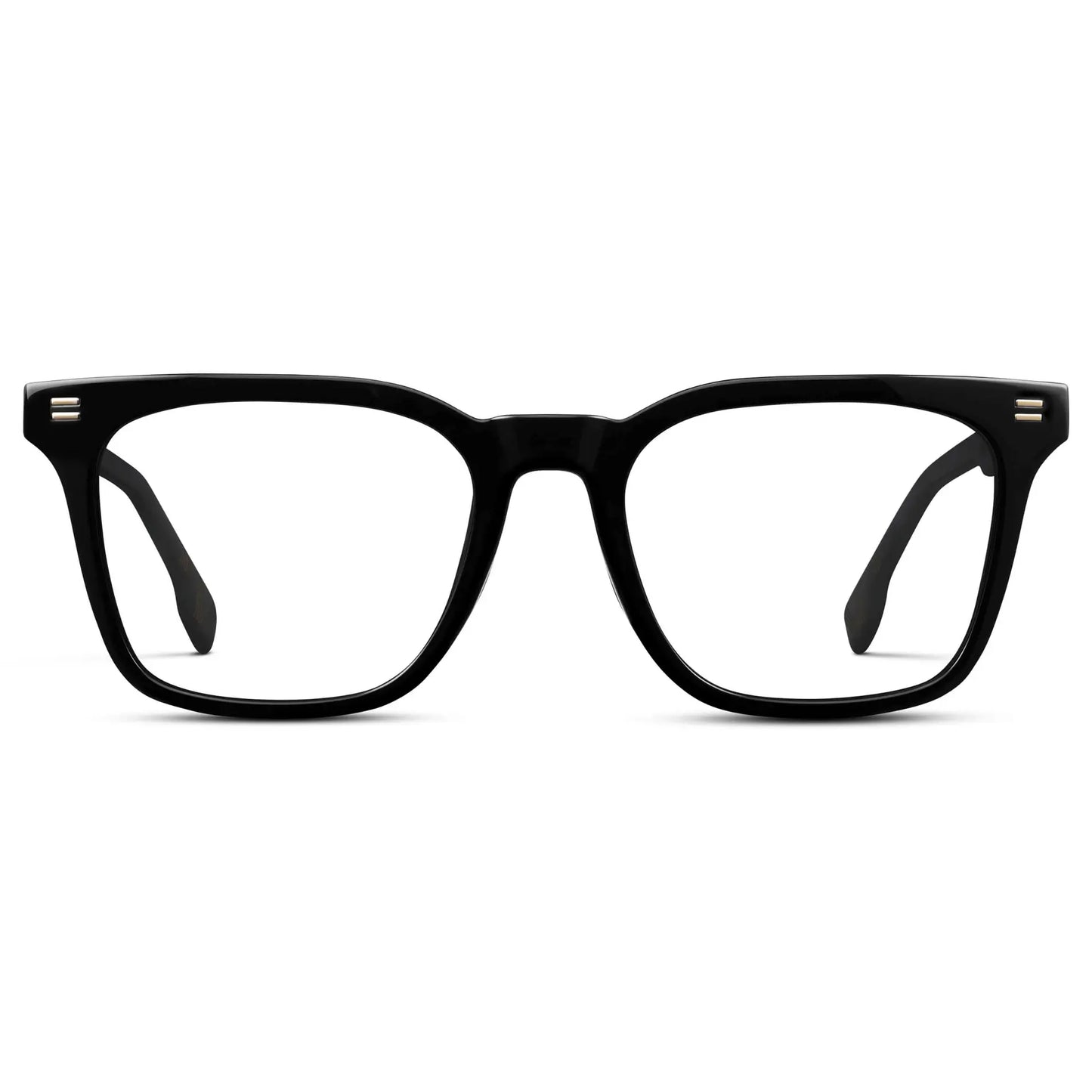 Black || Men's Classic Rectangular Golf and Sport Eyeglasses with Black Acetate Frame and Clear Prescription Lens on a white background