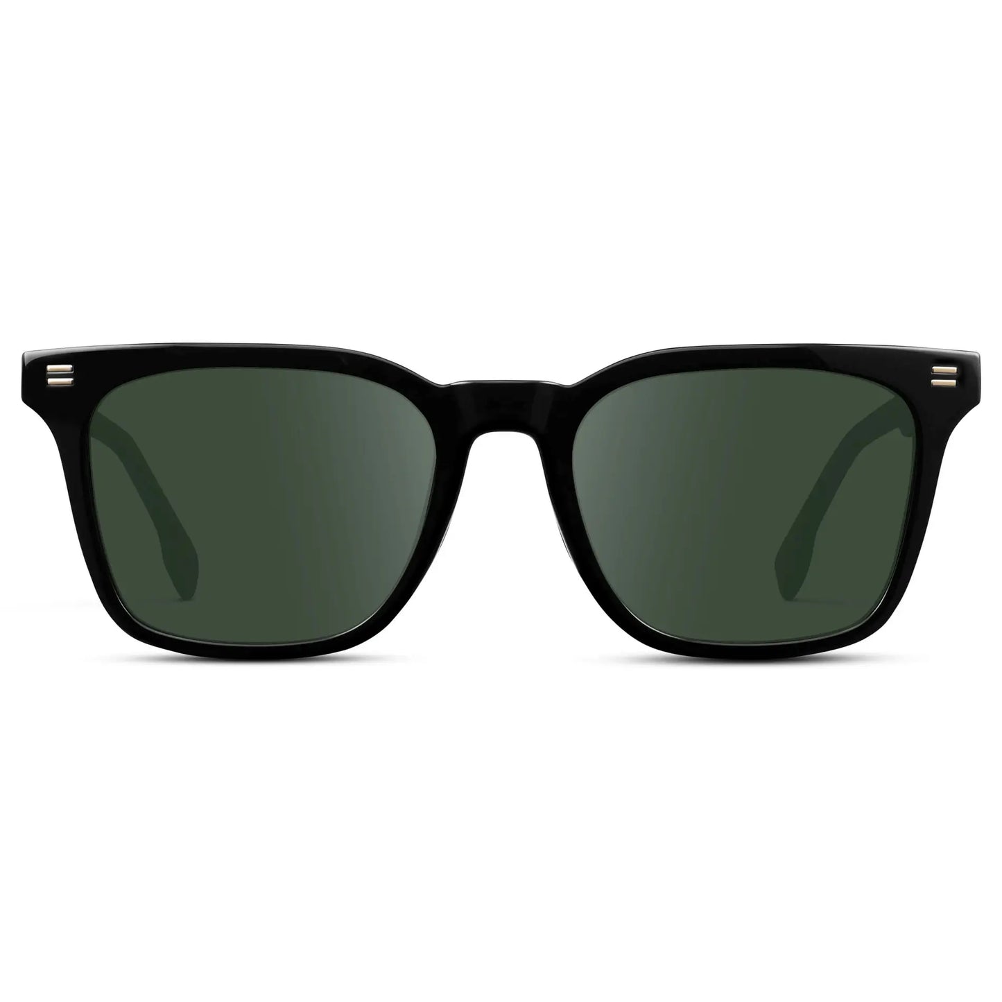 Black / G15 || Men's Classic Rectangular Golf and Sport Prescription Sunglasses with Black Acetate Frame and Green Prescription Lens on a white background