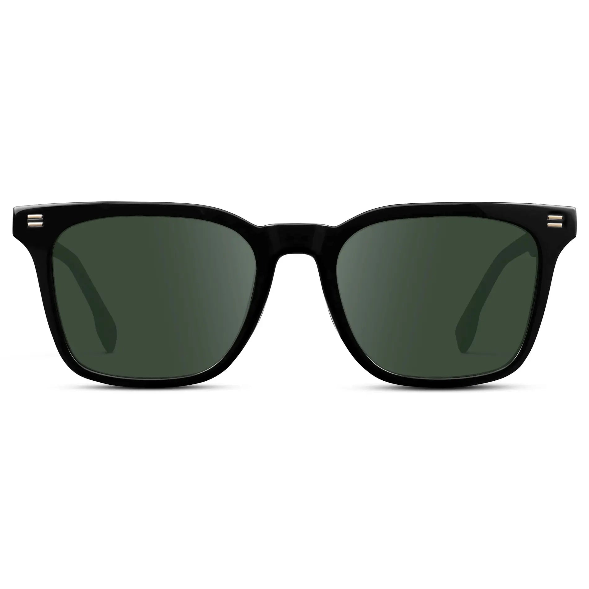 Black / G15 || Men's Classic Rectangular Golf and Sport Prescription Sunglasses with Black Acetate Frame and Green Prescription Lens on a white background
