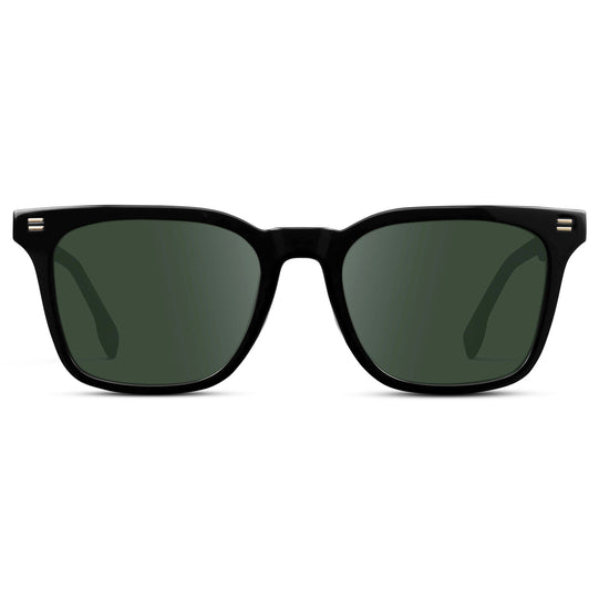 Black / G15 || Men's Classic Rectangular Golf and Sport Prescription Sunglasses with Black Acetate Frame and Green Prescription Lens