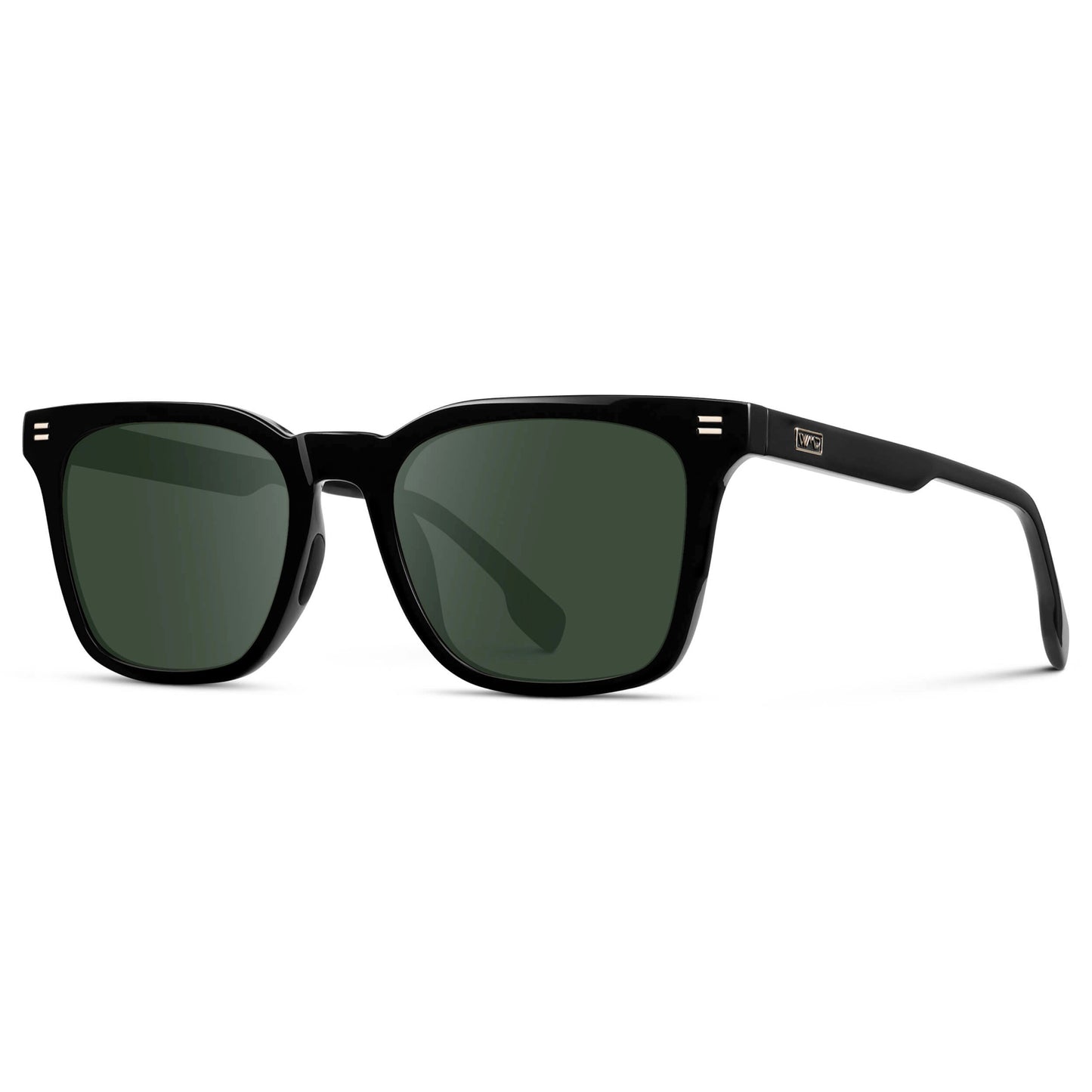 Black / G15 || Men's Classic Rectangular Golf and Sport Prescription Sunglasses with Black Acetate Frame and Green Prescription Lens