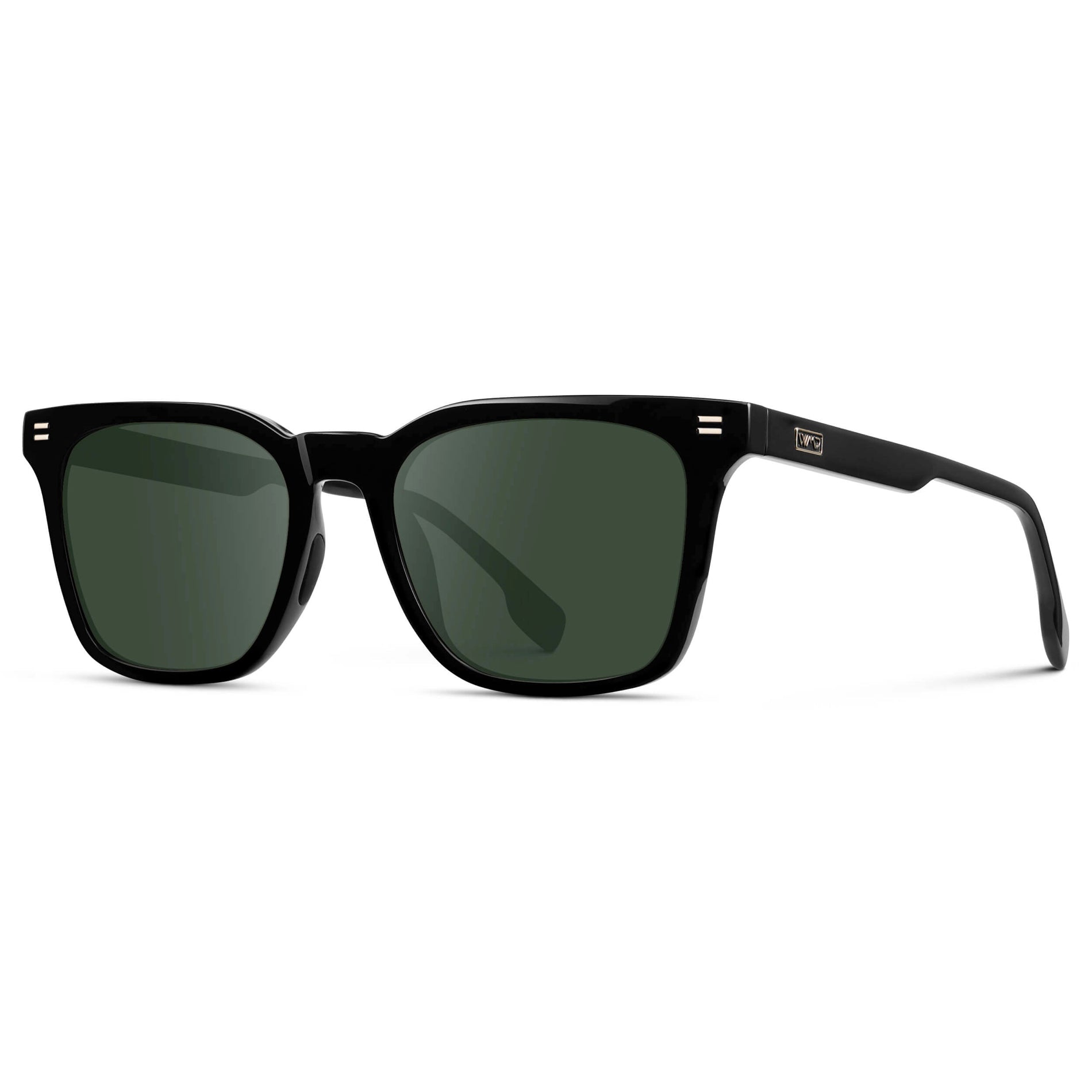 Black / G15 || Men's Classic Rectangular Golf and Sport Prescription Sunglasses with Black Acetate Frame and Green Prescription Lens