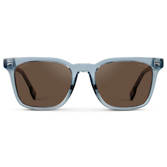 Denim Blue / Brown Lens || Men's Classic Rectangular Golf and Sport Sunglasses with Denim Blue Acetate Frame and Brown Polarized Oleophobic Lens