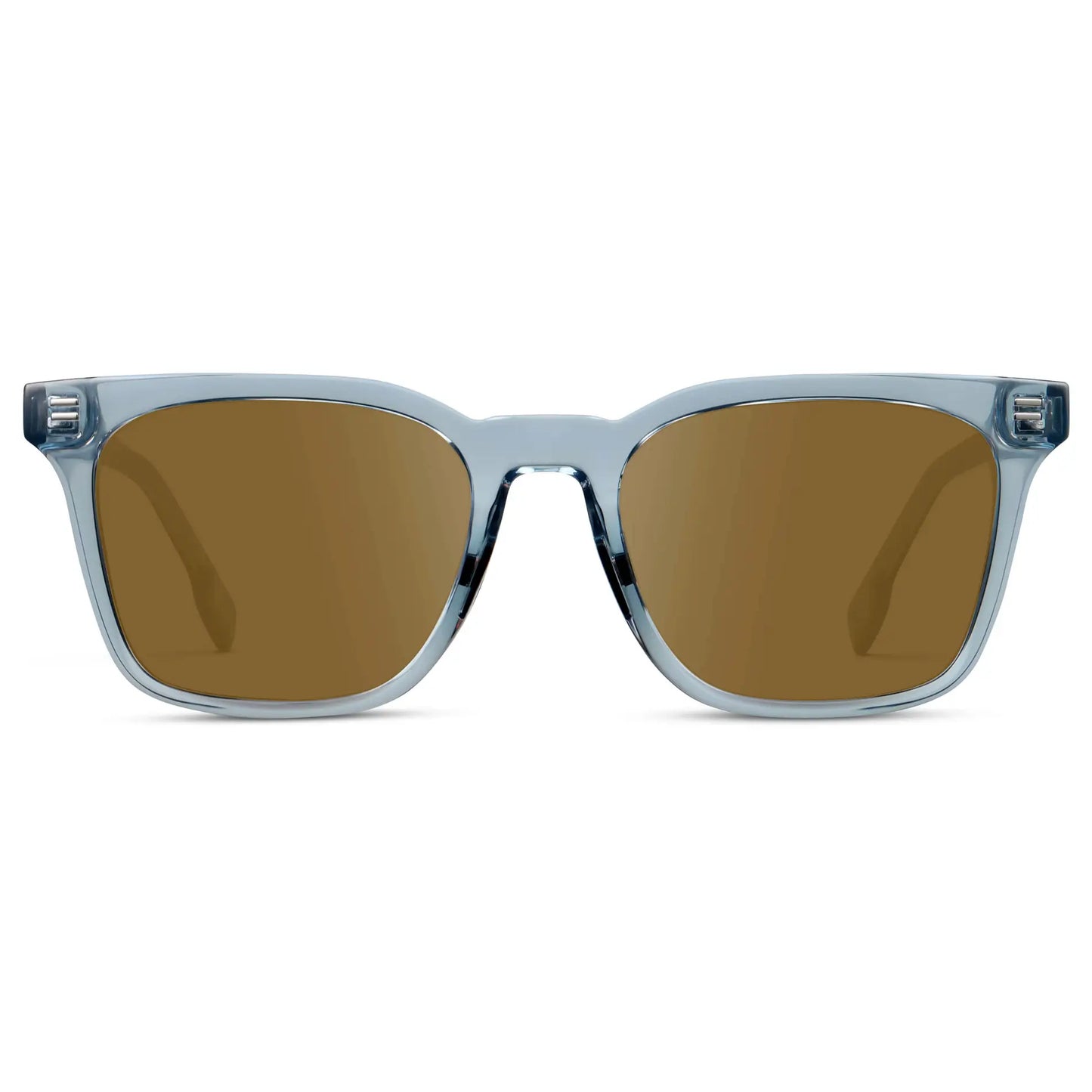 Denim Blue / Amber || Men's Classic Rectangular Golf and Sport Prescription Sunglasses with Blue Acetate Frame and Amber Prescription Lens on a white background